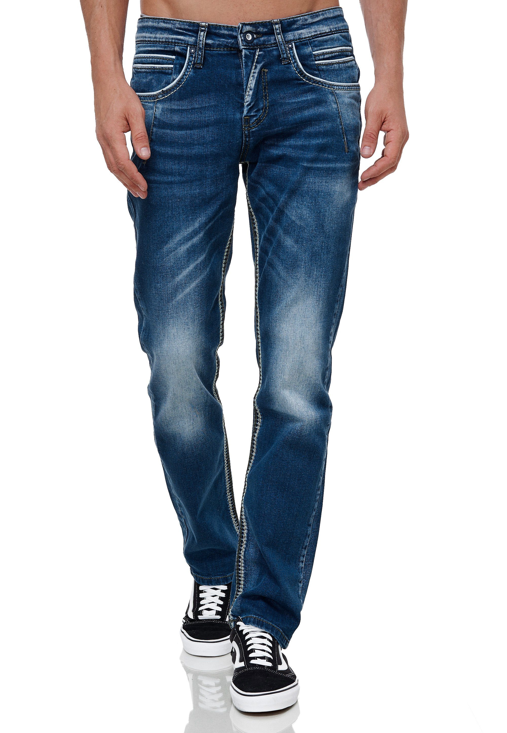 Rusty Neal Straight-Jeans mit trendigen Kontrastnähten