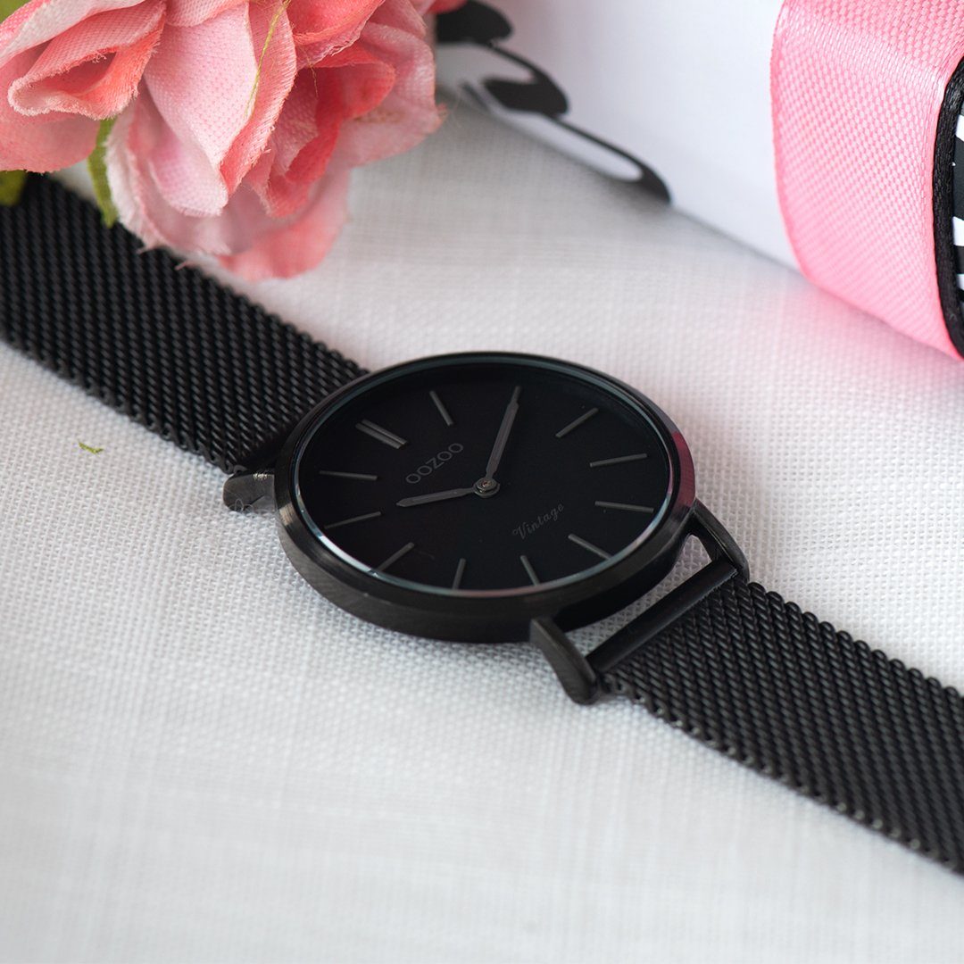 OOZOO Quarzuhr Vintage Damenuhr C9935 Schwarz Milanaiseband 32 mm günstig online kaufen