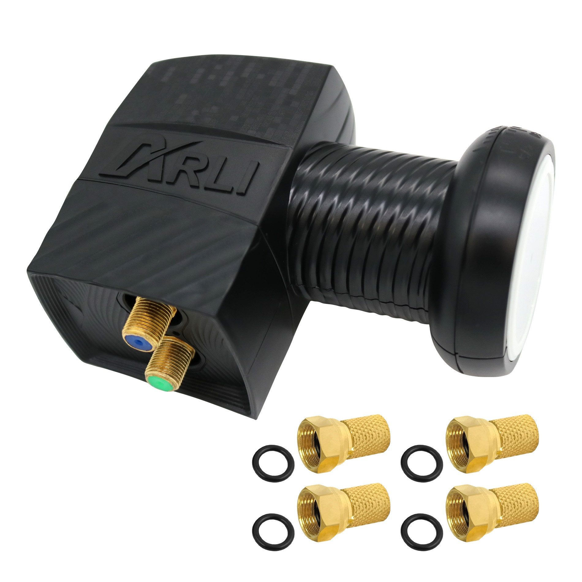 ARLI 1x UHD Twin LNB + 4 F Stecker vergoldet Universal-Twin-LNB (für 2 Teilnehmer, 2 Fach Teilnehmer Receiver Gold Anschluss Lmb Anlage)
