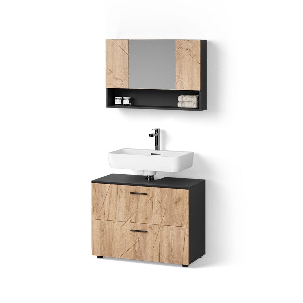 Livinity® Badmöbel-Set Ronco, Goldkraft Eiche/Anthrazit/Anthrazit, 2 günstig online kaufen