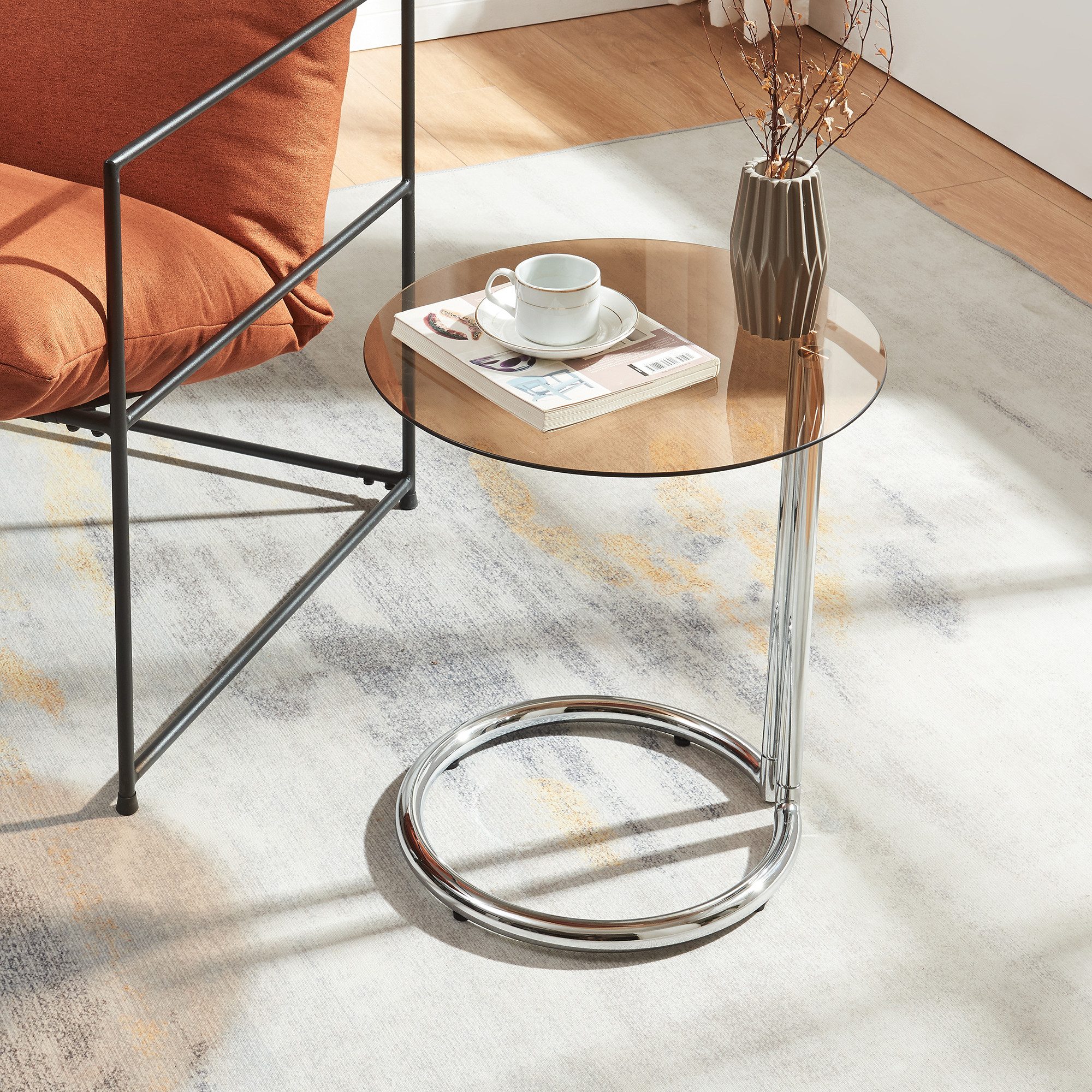 en.casa Beistelltisch, »Ylivieska« mit Glasplatte 46 x Ø45 cm rund Chrom/Be günstig online kaufen