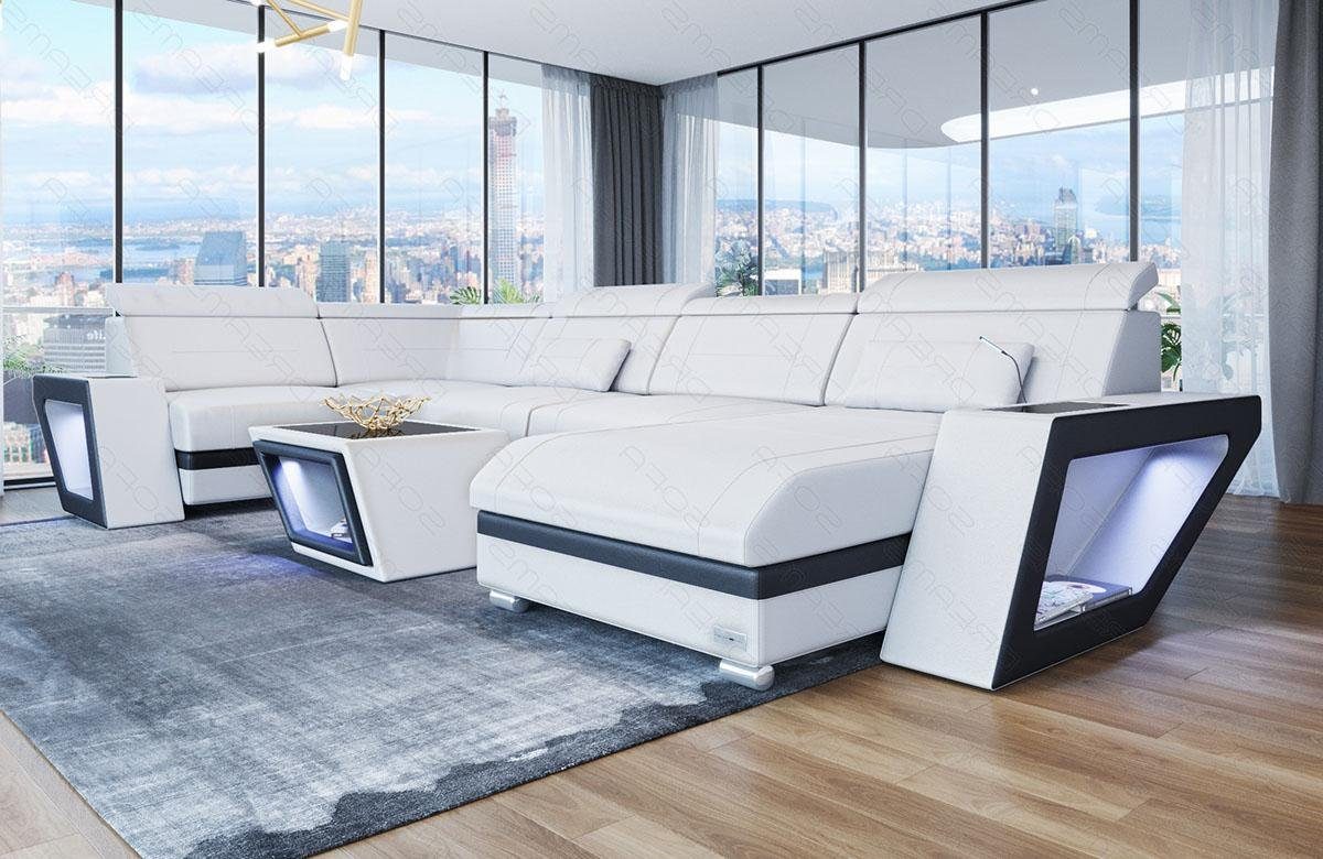 Sofa Dreams Wohnlandschaft Ledersofa Catania U Form Couch Leder Sofa, mit LED, wahlweise mit Bettfunktion als Schlafsofa, Designersofa