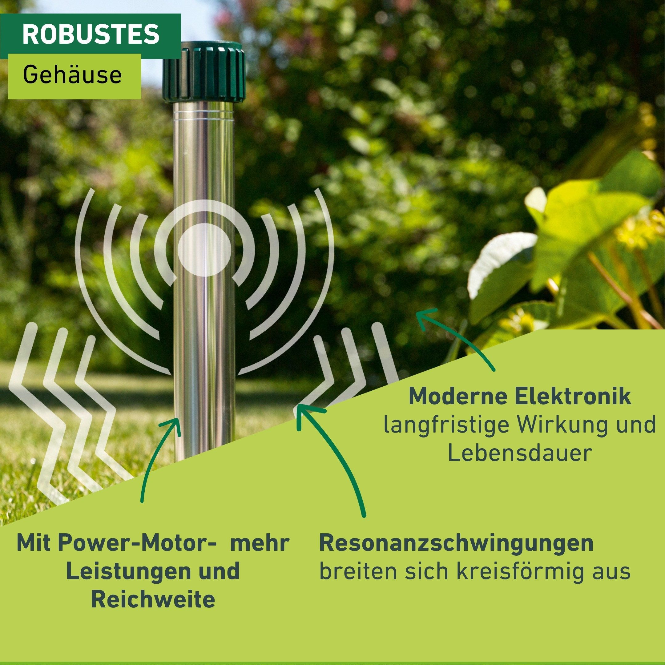 Windhager Ultraschall-Tierabwehr Maulfwurfschreck und Wühlmausvertreiber Premium, batteriebetrieben, Wirkungsbereich 900 m² mit Resonanzschwingungen und Ultrasc – Bild 4 von 5