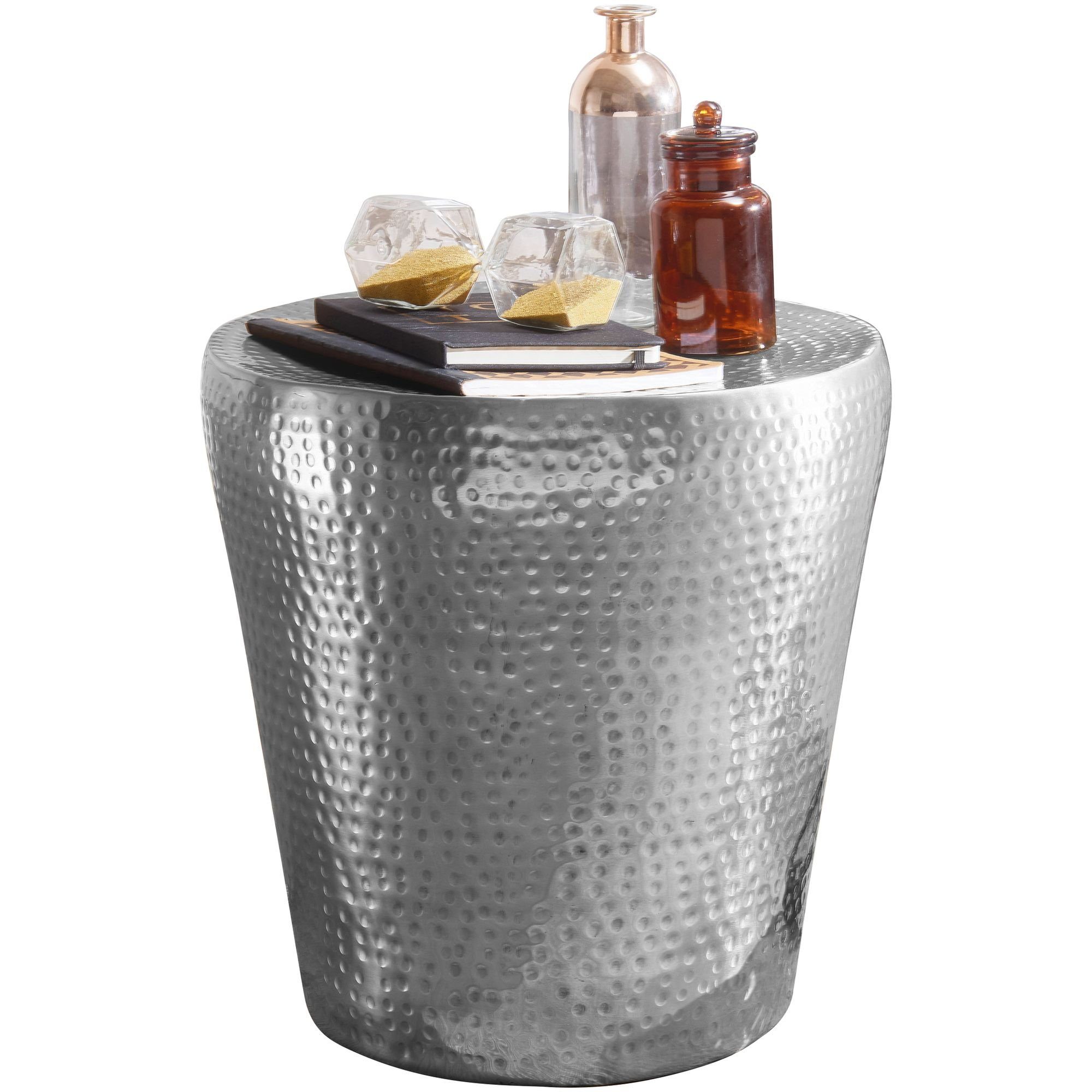 Wohnling Beistelltisch WL5.445 Dekotisch Metall Ablagetisch Anstelltisch Silber Modern (41x41x41 cm Aluminium Hammerschlag Silber Rund), Sofatisch Orientalisch, Kleiner Wohnzimmertisch
