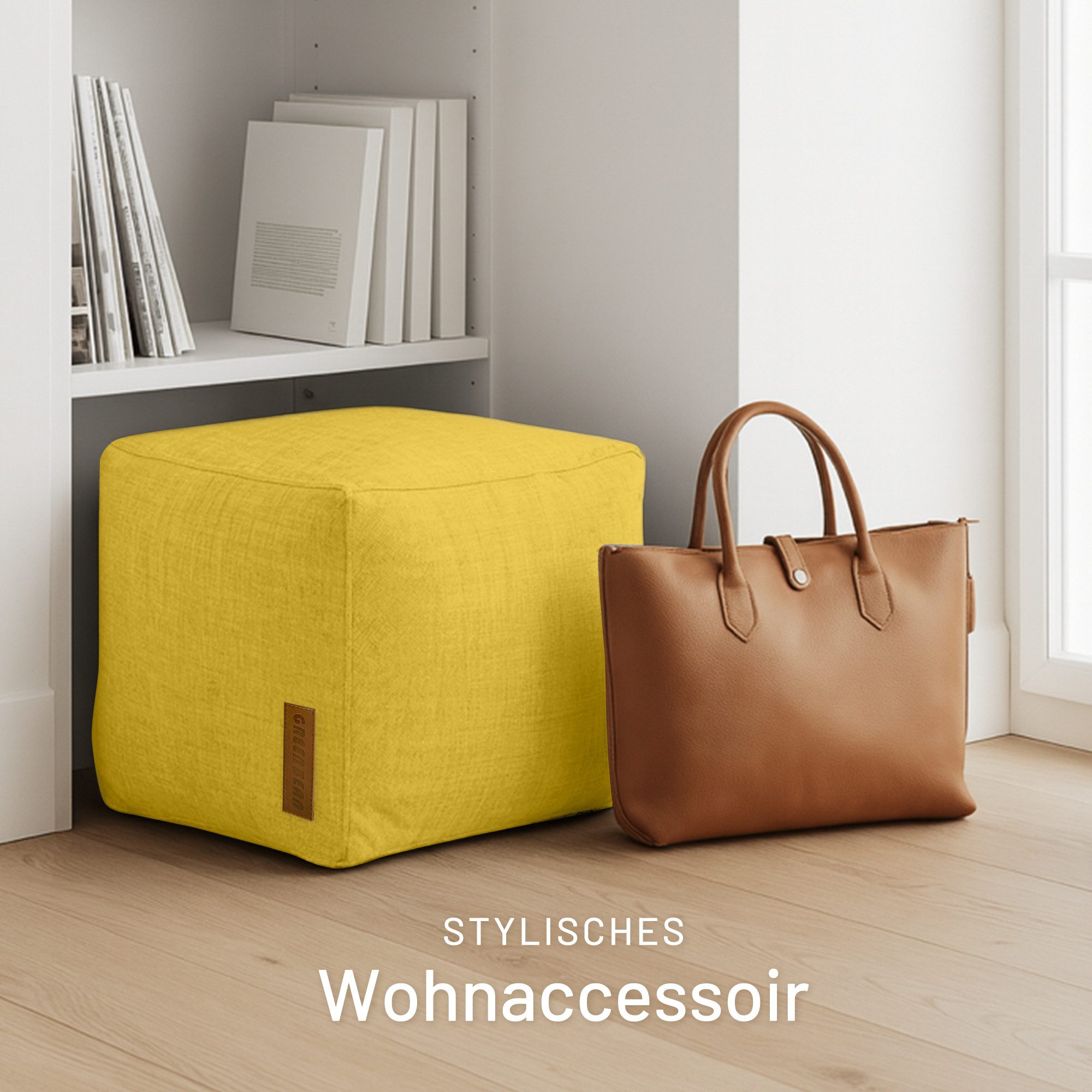 Green Bean Pouf Cube Linen (Indoor Sitzhocker Sitzkissen Fußhocker Relax-Sessel, Made in Germany), die ideale Ergänzung zum Sitzsack