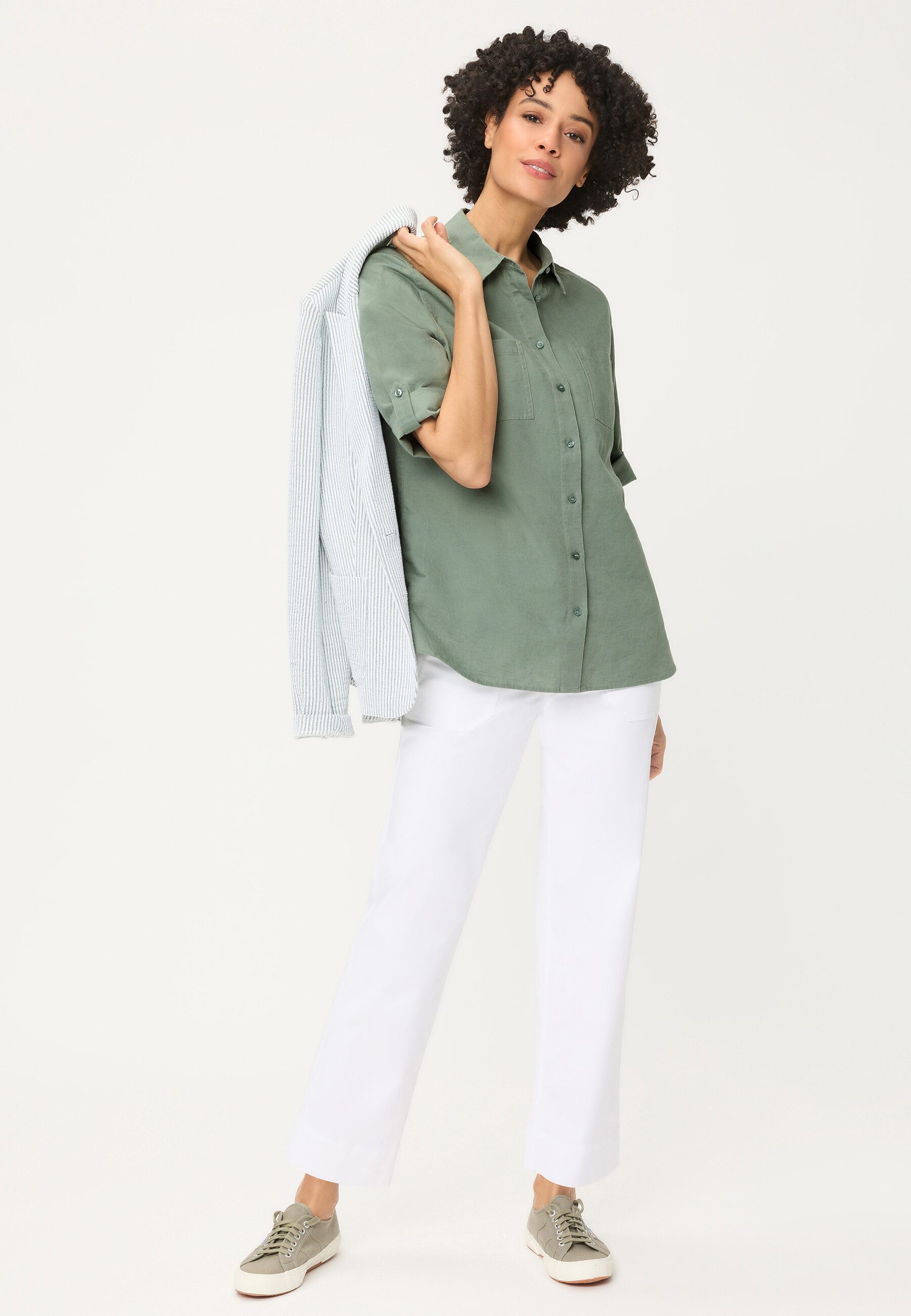 Olsen Hemdbluse Bluse mit Turn-up-Ärmeln