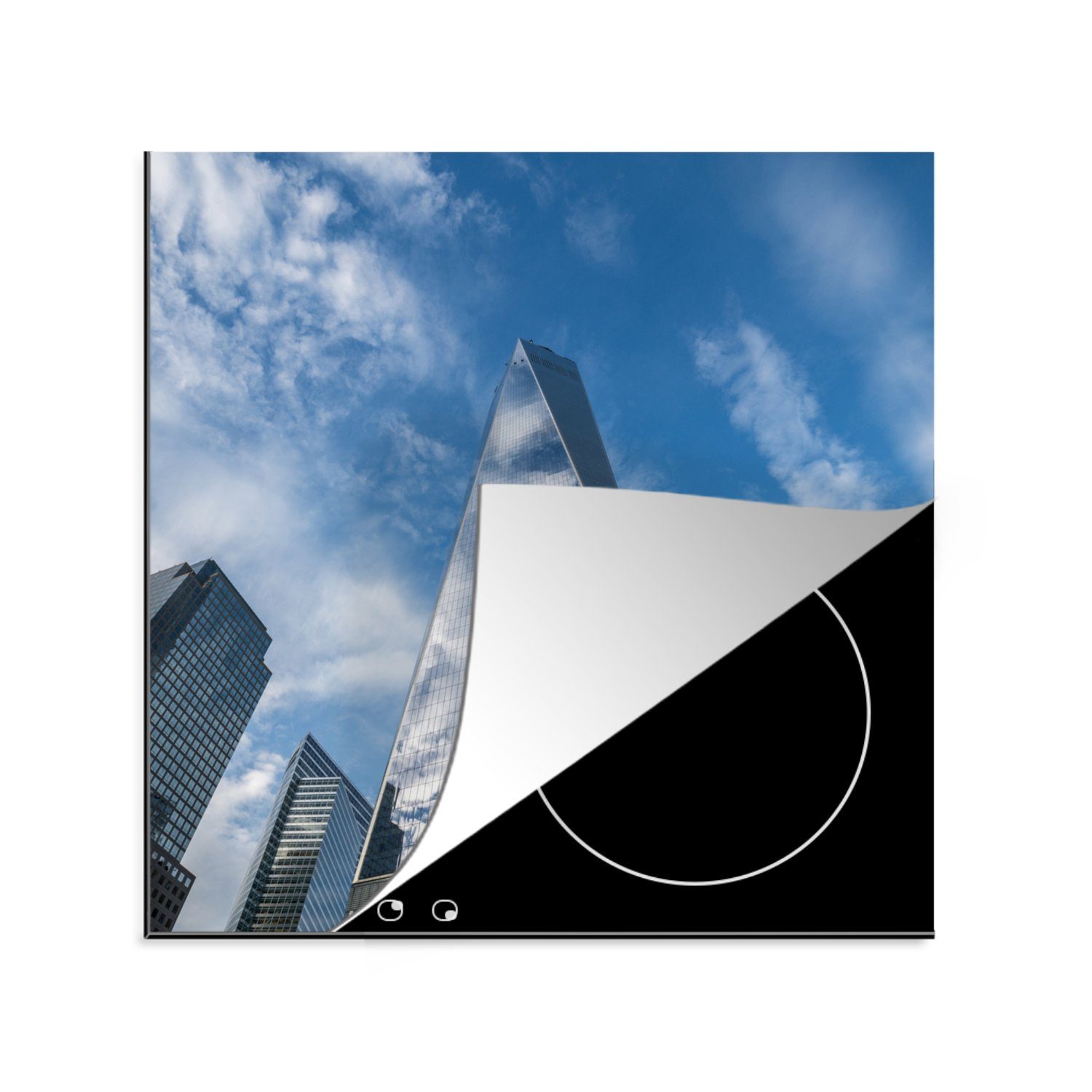 MuchoWow Herdblende-/Abdeckplatte World Trade Center - Wolken - Spiegel, Vinyl, (1 tlg), 78x78 cm, Ceranfeldabdeckung, Arbeitsplatte für küche