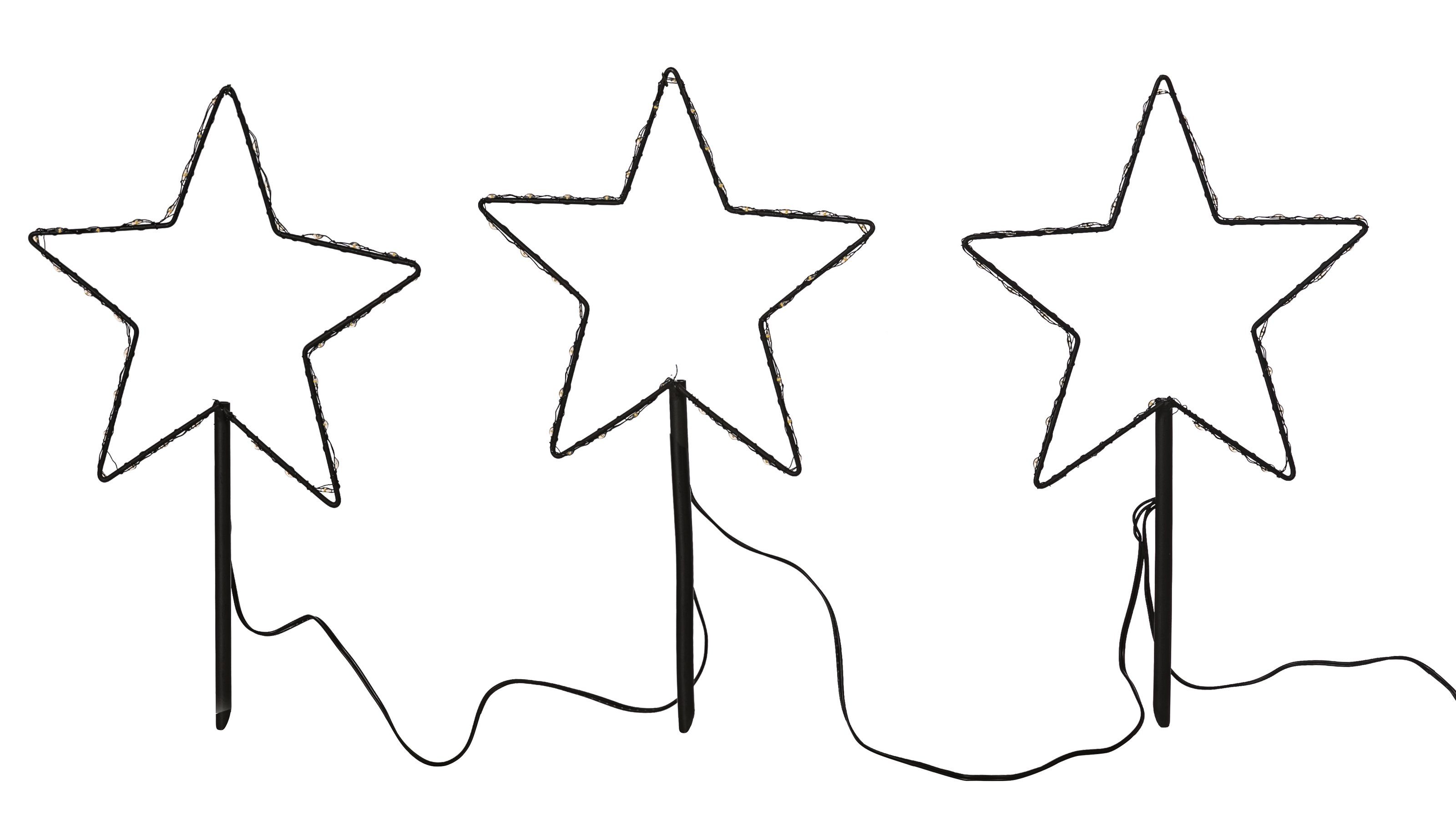 Dehner Lichterkette LED Sterne 3tlg. zum Stecken, 108 LED, Metall, schwarz, Innen und Außen, Schutzart IP 44, inkl. Timer