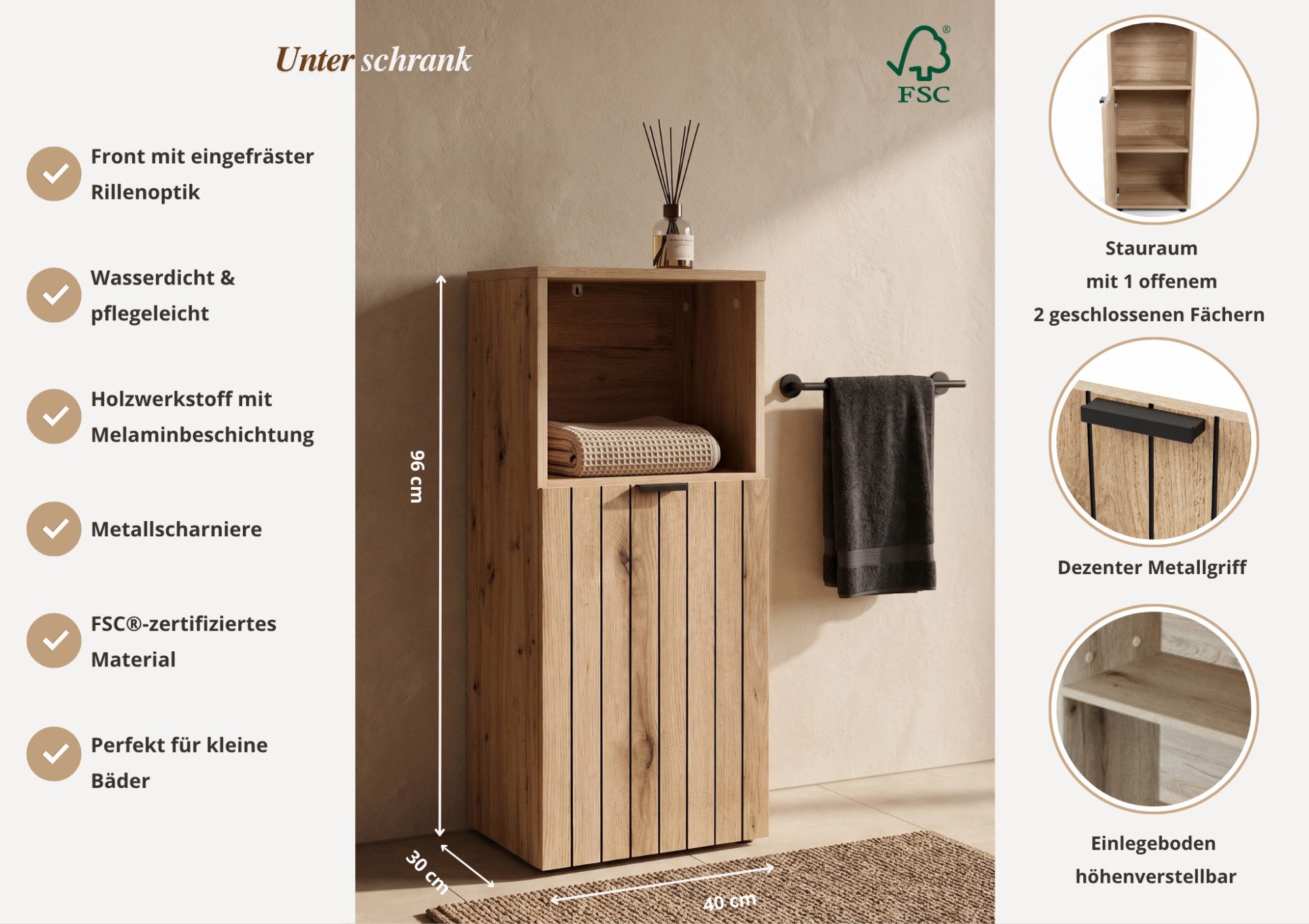 OTTO home Unterschrank Baltrum Breite 40 cm dekorative Lamellenoptik – Bild 3 von 5