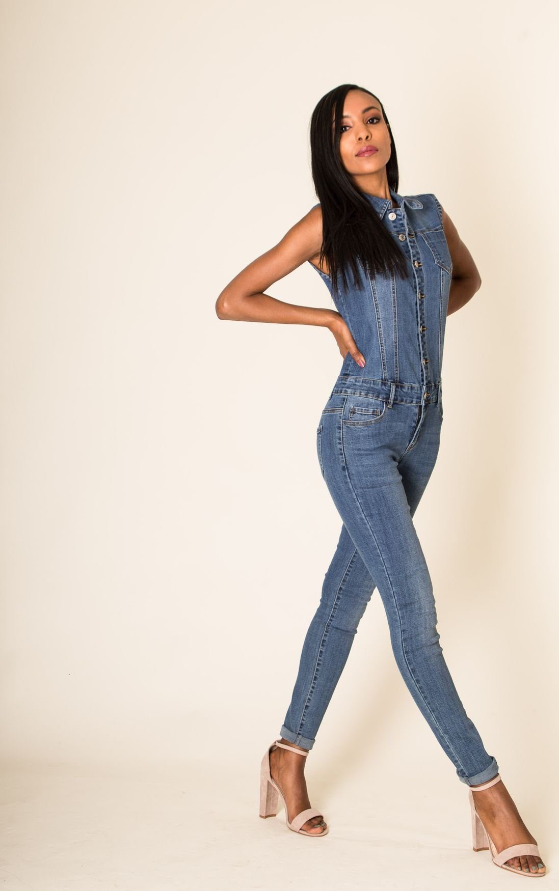 Hosenanzug in Nina 2661 Blau Overall Carter (1-tlg) Jeans Jumpsuit Einteiler Jumpsuit