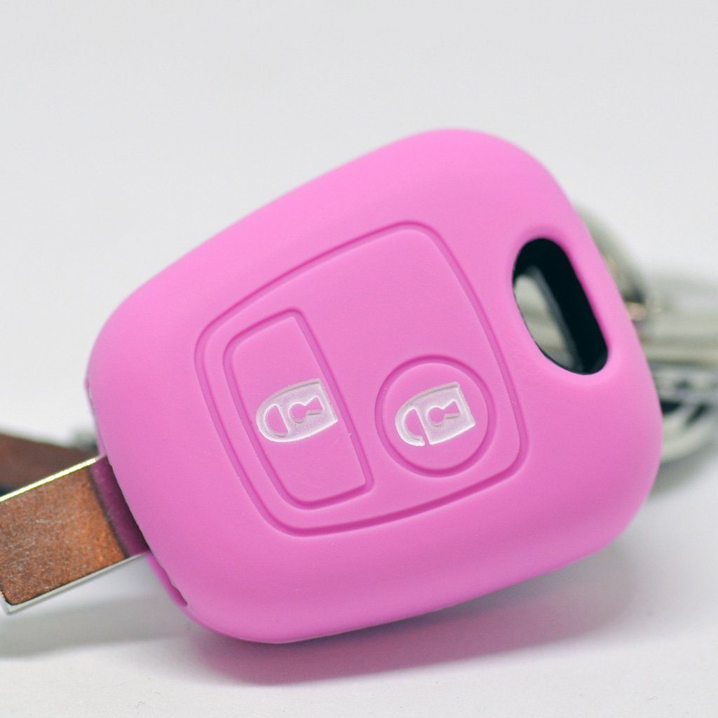 mt-key Schlüsseltasche Autoschlüssel Softcase Silikon Schutzhülle Rosa, für Citroen Berlingo C1 C2 C3 Toyota Aygo Peugeot Partner 2 Tasten