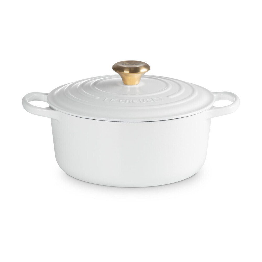 LE CREUSET Bräter Bräter mit Deckel 24 cm Signature White, Gusseisen, 4,2l, Gusseisen, emailliert, weiß, Handreinigung, backofengeeignet