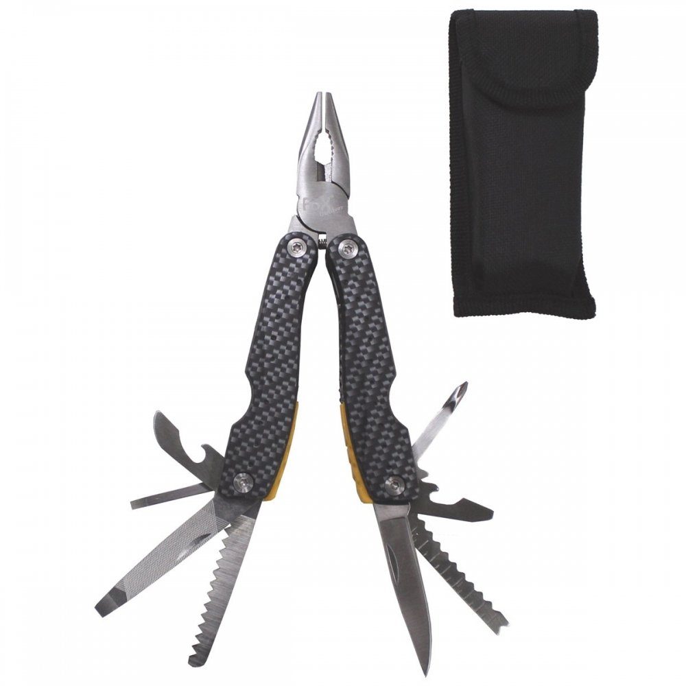 FoxOutdoor Multitool Werkzeugset, Carbon Griff, mit Zange u. div. Messern, (Packung, 9 St), 9-teiliges Multifunktionstool