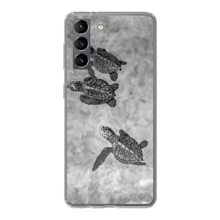 MuchoWow Handyhülle Schildkröten schwarz-weiß Foto Phone Case Handyhülle Samsung Galaxy S21 Silikon Schutzhülle