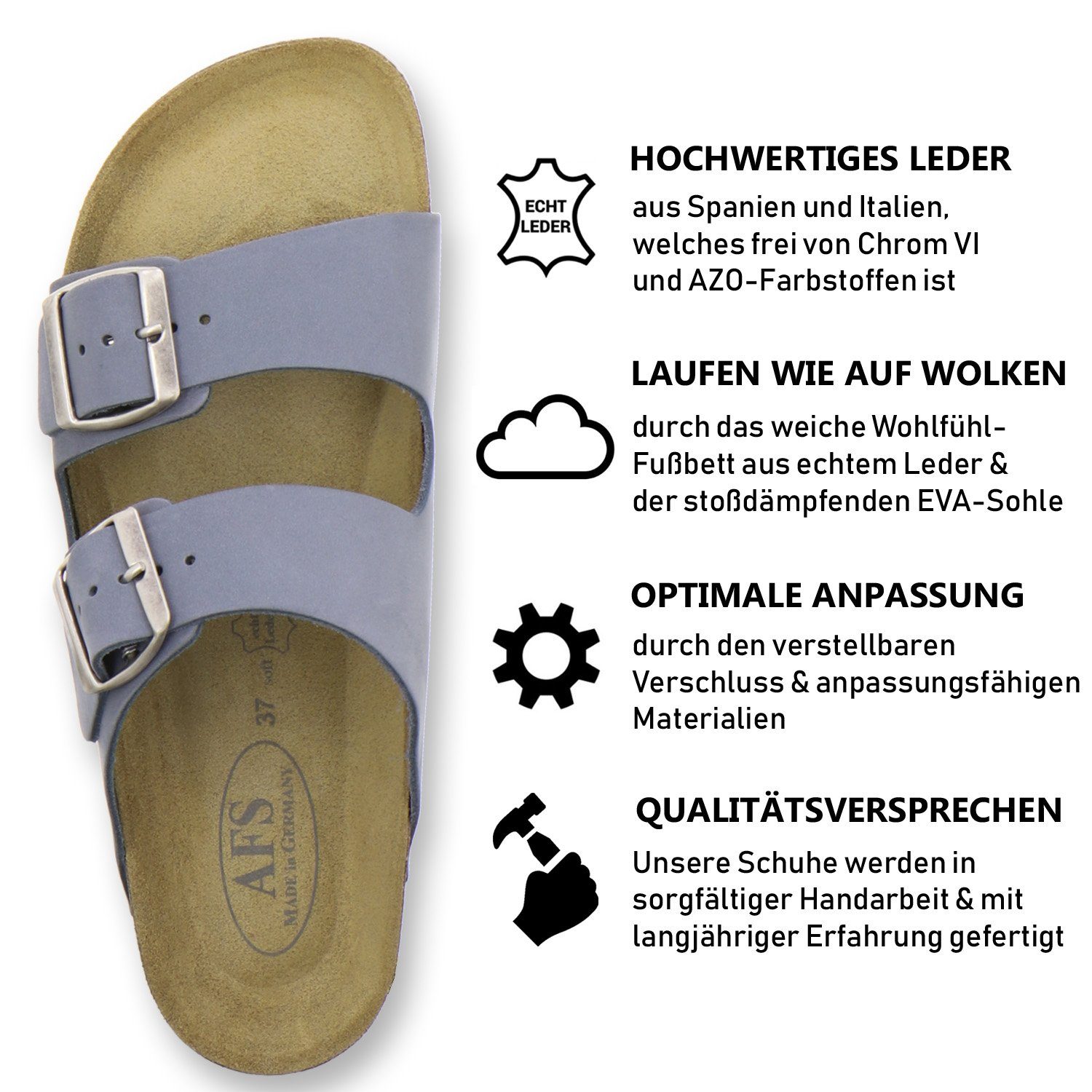 AFS-Schuhe 2100 Pantolette für mit Made Damen in aus sky Fussbett, Germany Leder