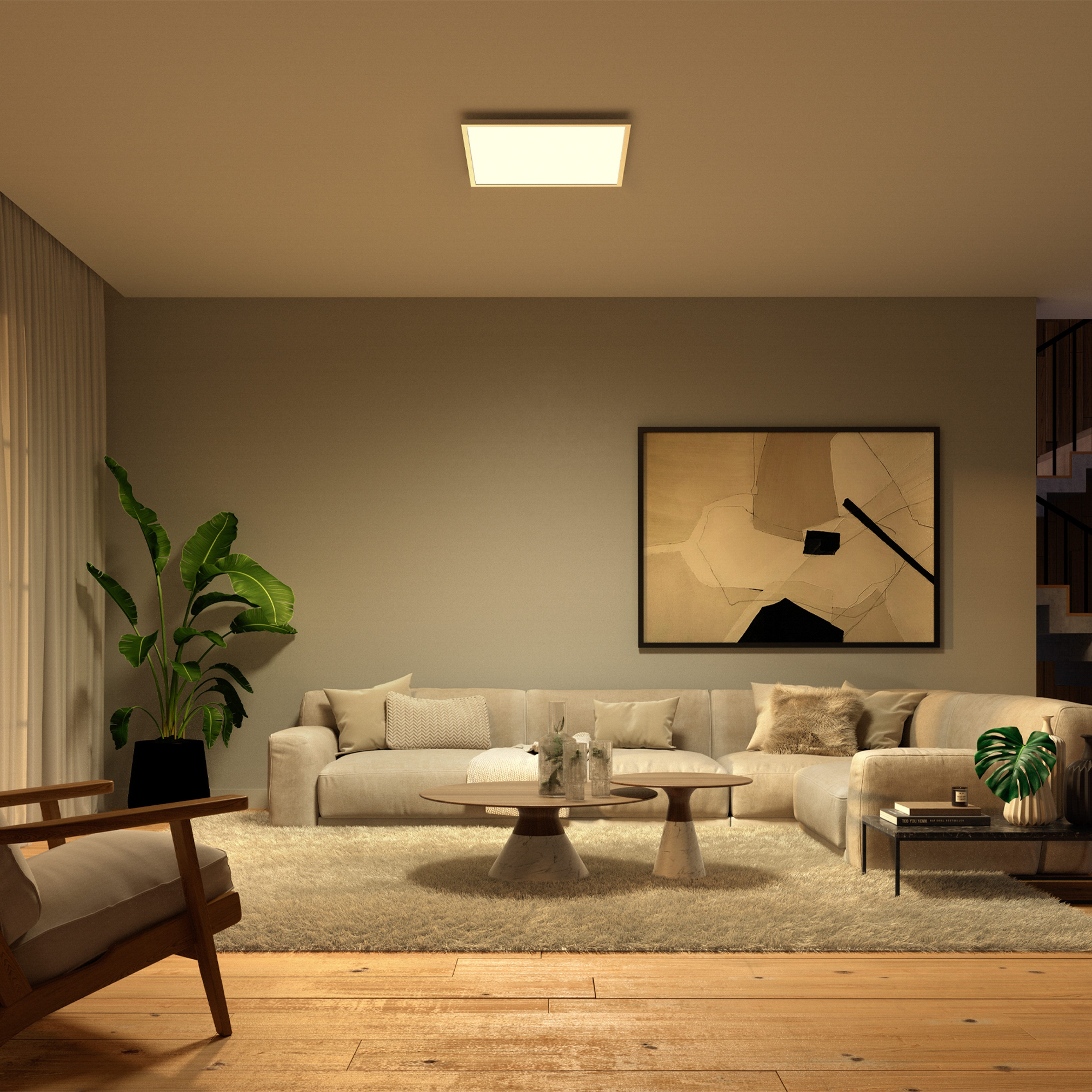Philips Hue LED Panel White & Color Ambiance Surimu, 60x60cm, Abschaltautomatik, Bluetooth, CCT - über Fernbedienung, Dimmfunktion, Einschlafhilfe, Farbsteuerung, Farbwechsel, Memory, nach Trennung vom Netz, Nachtlichtfunktion, RGB, Smart Home, Timerfunktion, Weckerfunktion, dimmbar über Fernbedienung, mehrere Helligkeitsstufen, LED fest integriert, Farbwechsler, RGB, warmweiß - kaltweiß, Steuerbar per App und Stimme, Smart Home fähig, Farbfähig und Weißtöne