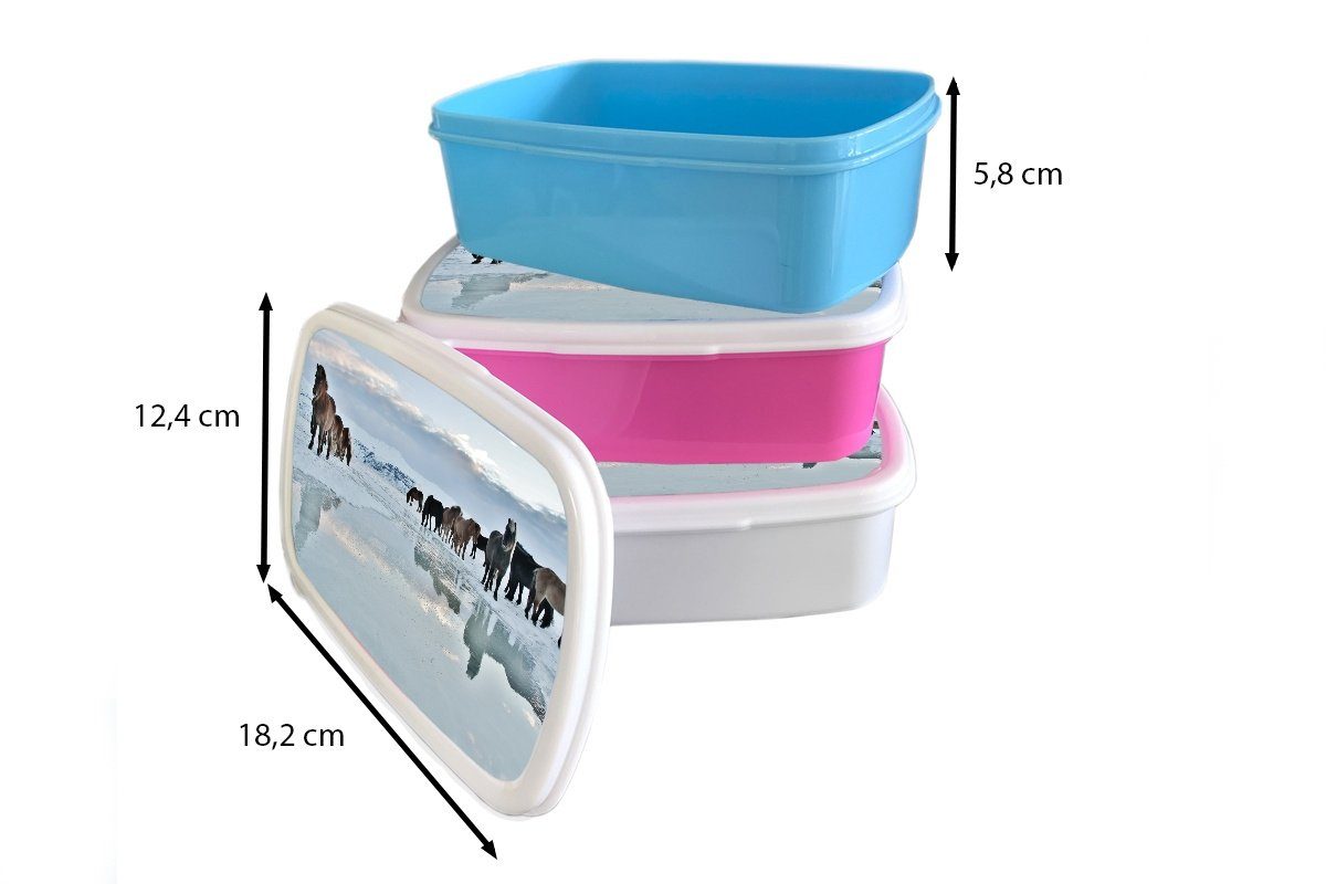 Eis Jungs Brotbox für und und weiß Schnee, Kinder für Kunststoff, Pferde MuchoWow - Mädchen Erwachsene, (2-tlg), Brotdose, - Lunchbox