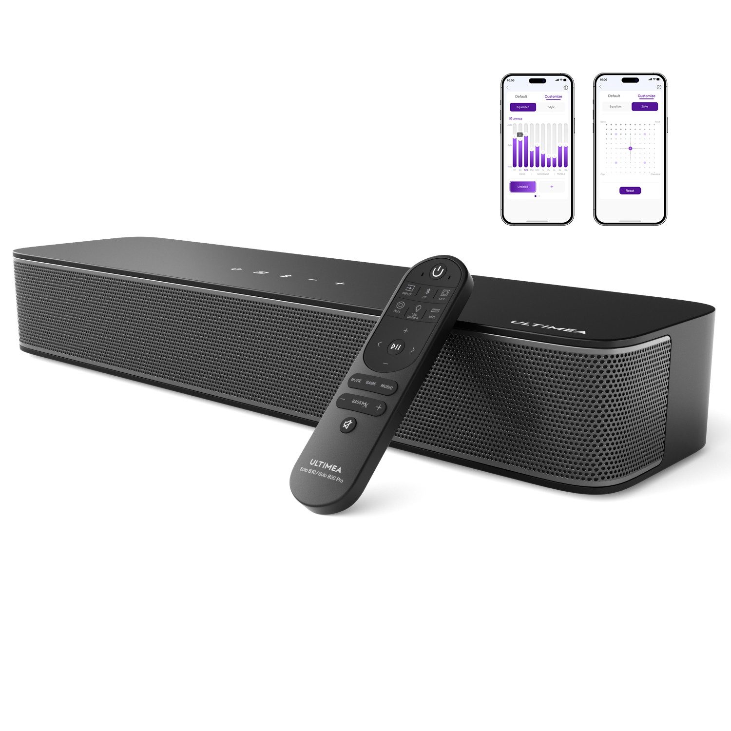 Ultimea Solo B30 Pro Soundbar 2.1-Kanal (Bluetooth, 120 W, Mit integriertem Subwoofer, APP-Steuerung, All-in-One-PC-Lautsprecher)