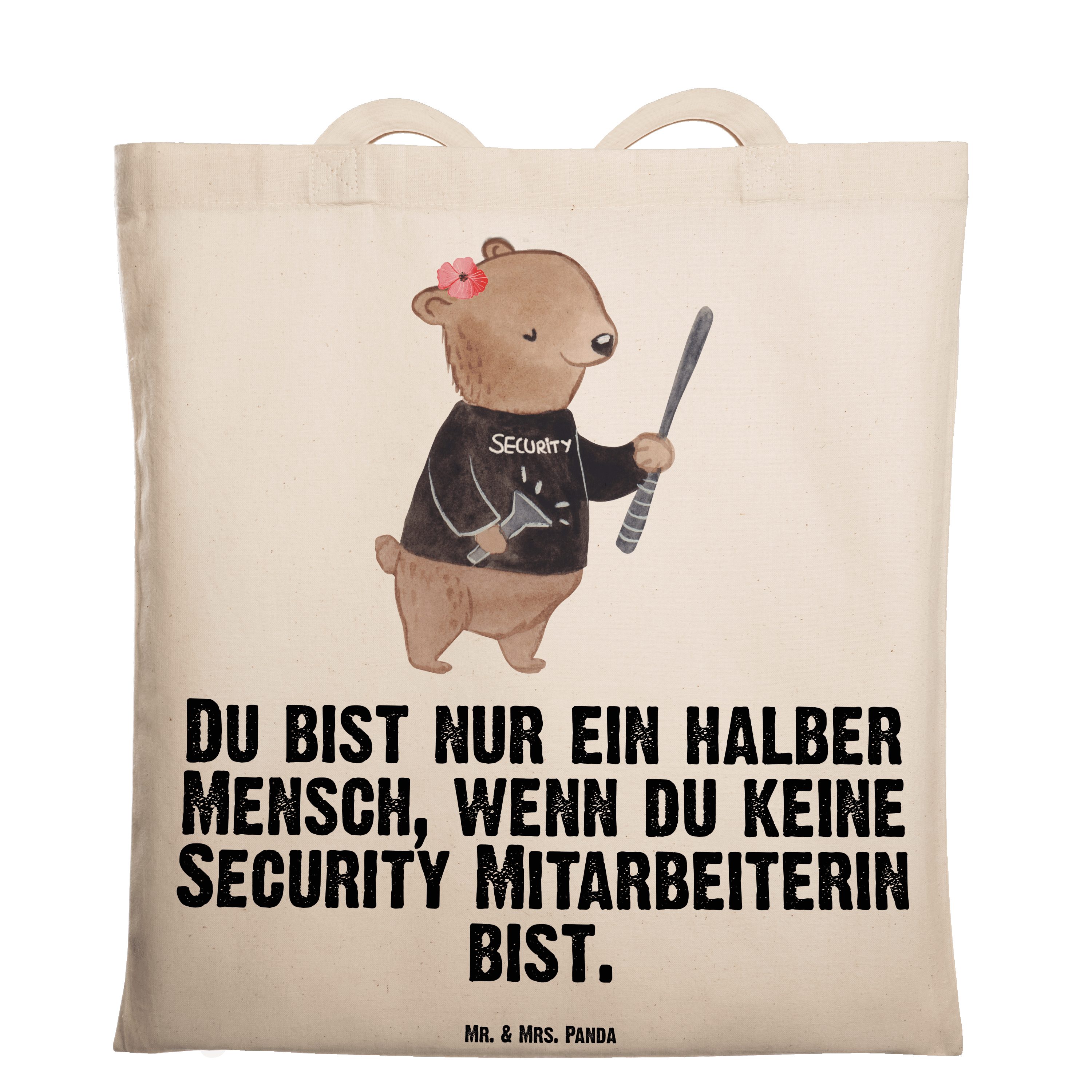 Mr. & Mrs. Panda Tragetasche Security Mitarbeiterin mit Herz - Transparent - Geschenk, Stoffbeutel (1-tlg)