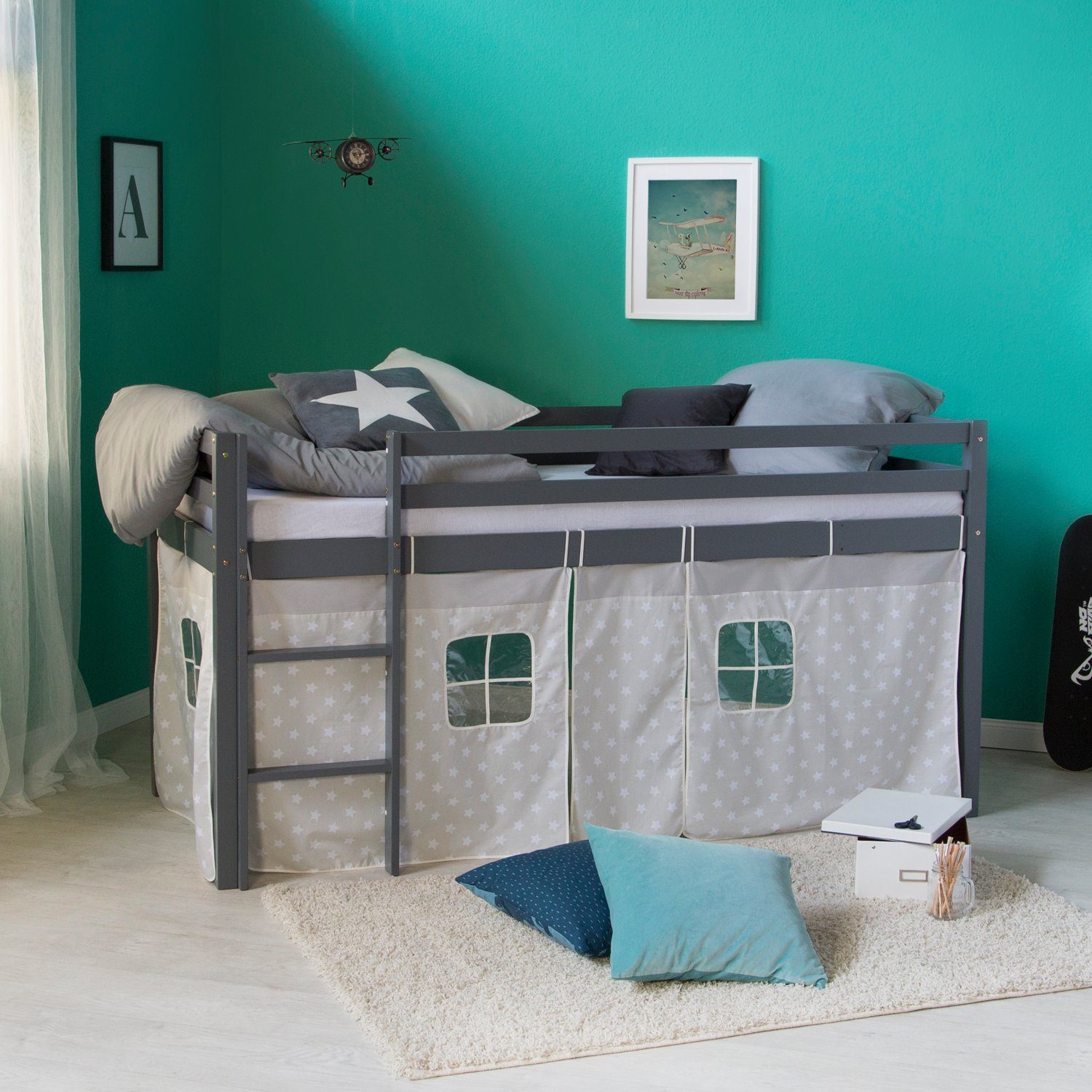 Homestyle4u Hochbett 90x200 cm Weiß mit günstig online kaufen