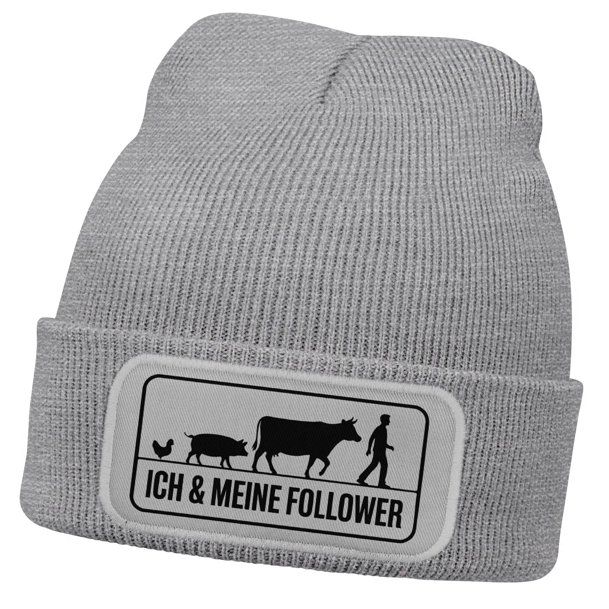 Strickmütze Damen Beanie Strickmütze mit Spruch Ich und meine Follower Aufdruck