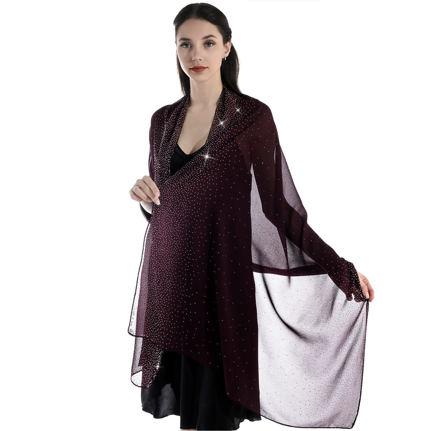 Refttenw Modeschal Stola für Abendkleid Eleganter Chiffon-Schal mit Strass Tuch Damen, (175 x 70Cm), Stola Damen Festlich Hochzeiten