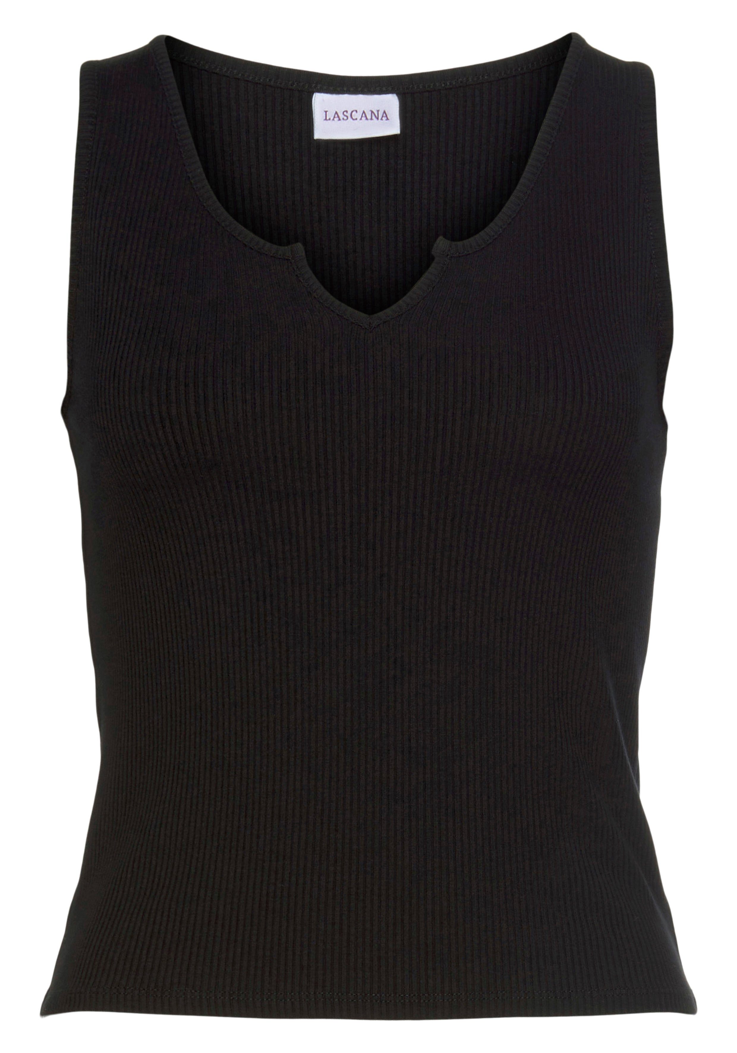 LASCANA Ripptanktop, mit kleinem V-Ausschnitt, figurbetontes Damentop, Basi günstig online kaufen