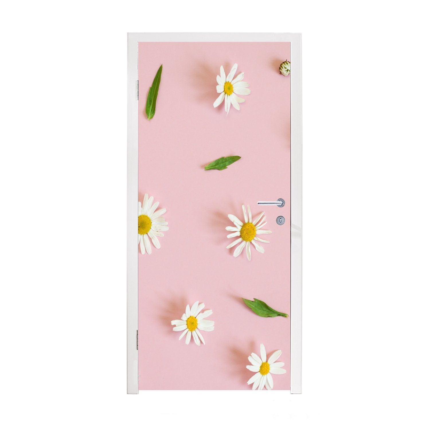 MuchoWow Türtapete Gänseblümchen auf rosa Hintergrund, Matt, bedruckt, (1 St), Fototapete für Tür, Türaufkleber, 75x205 cm