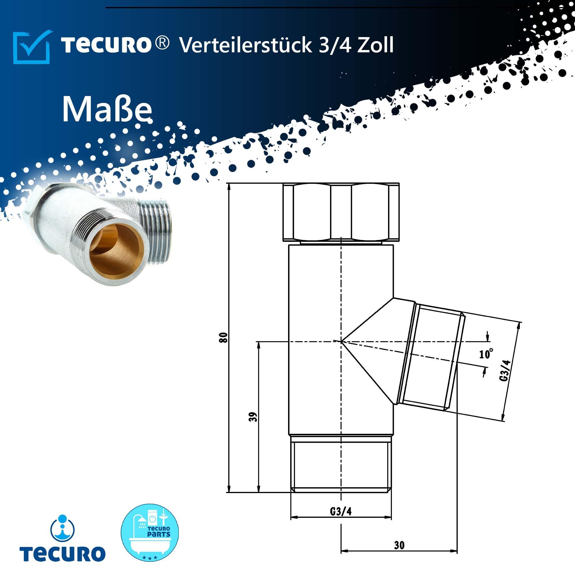tecuro Schlauch Verteilerstück 3/4 Zoll - für Geräte, MS-verchromt