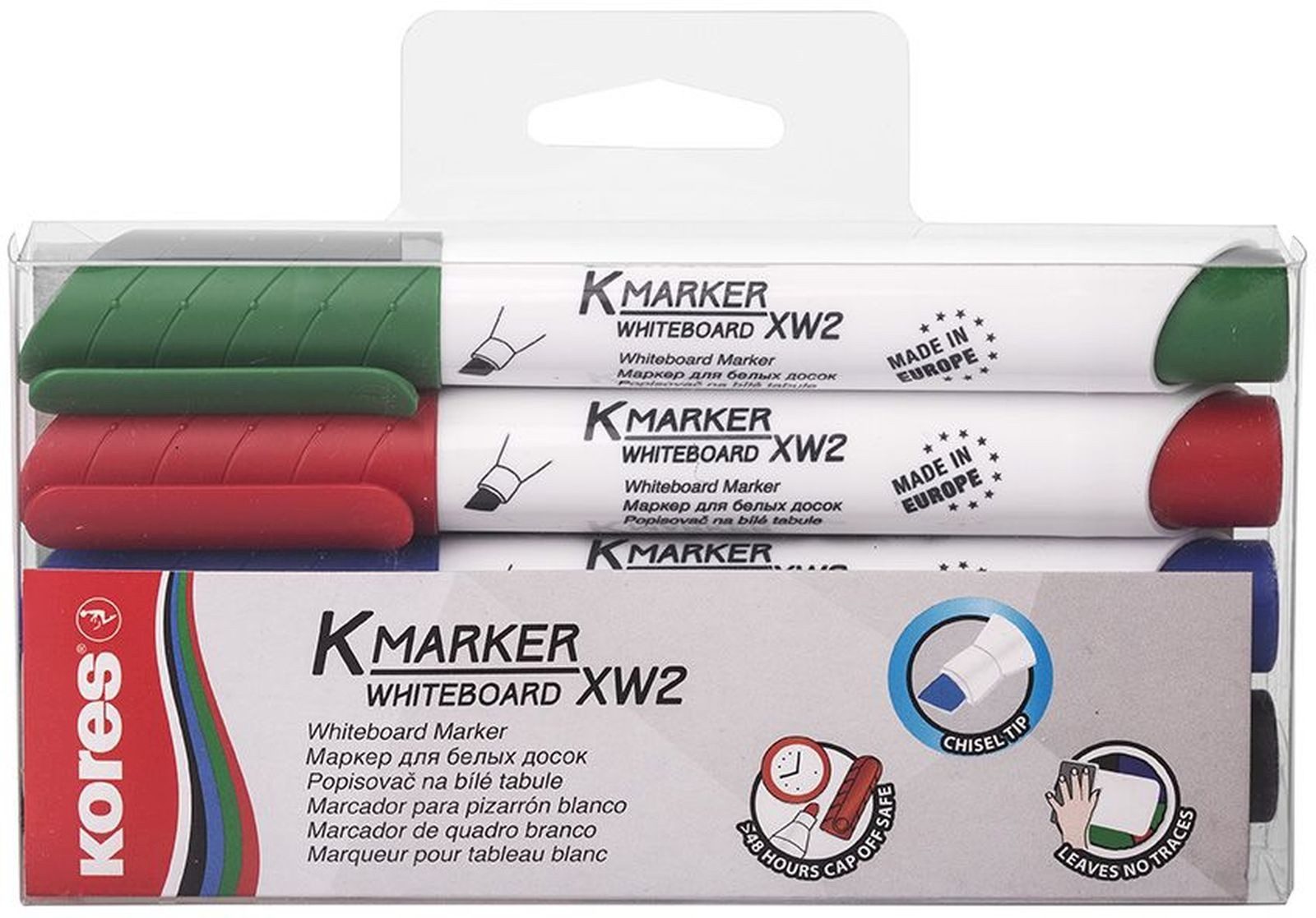 KORES Whiteboard Marker Whiteboardmarker 3-5mm Keilspitze Set mit 4 Farben schwarz, blau, rot