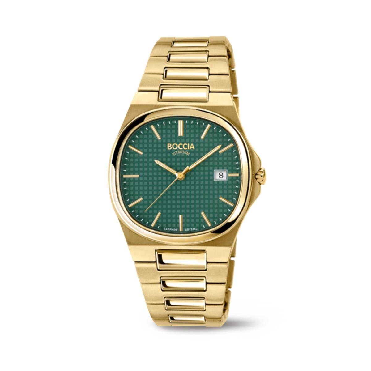 Boccia Quarzuhr Boccia Herren Uhr 3657-05 Titan vergoldet Grün, (1-tlg)