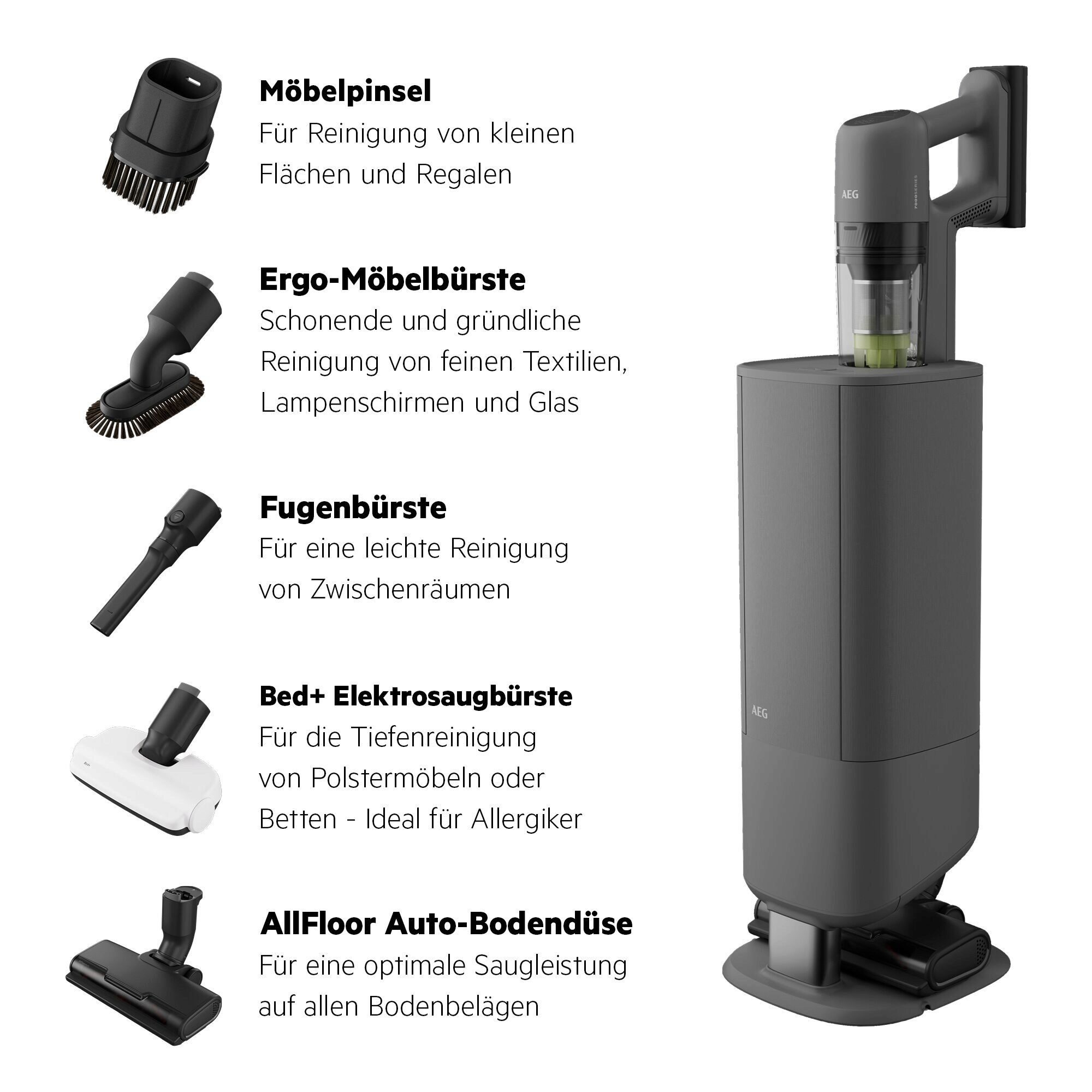 AEG Akku-Hand-und Stielstaubsauger AP72UB21ES, 85 W, Leistungsstark-HEPA-Filter; hygienischer All-in-One Station