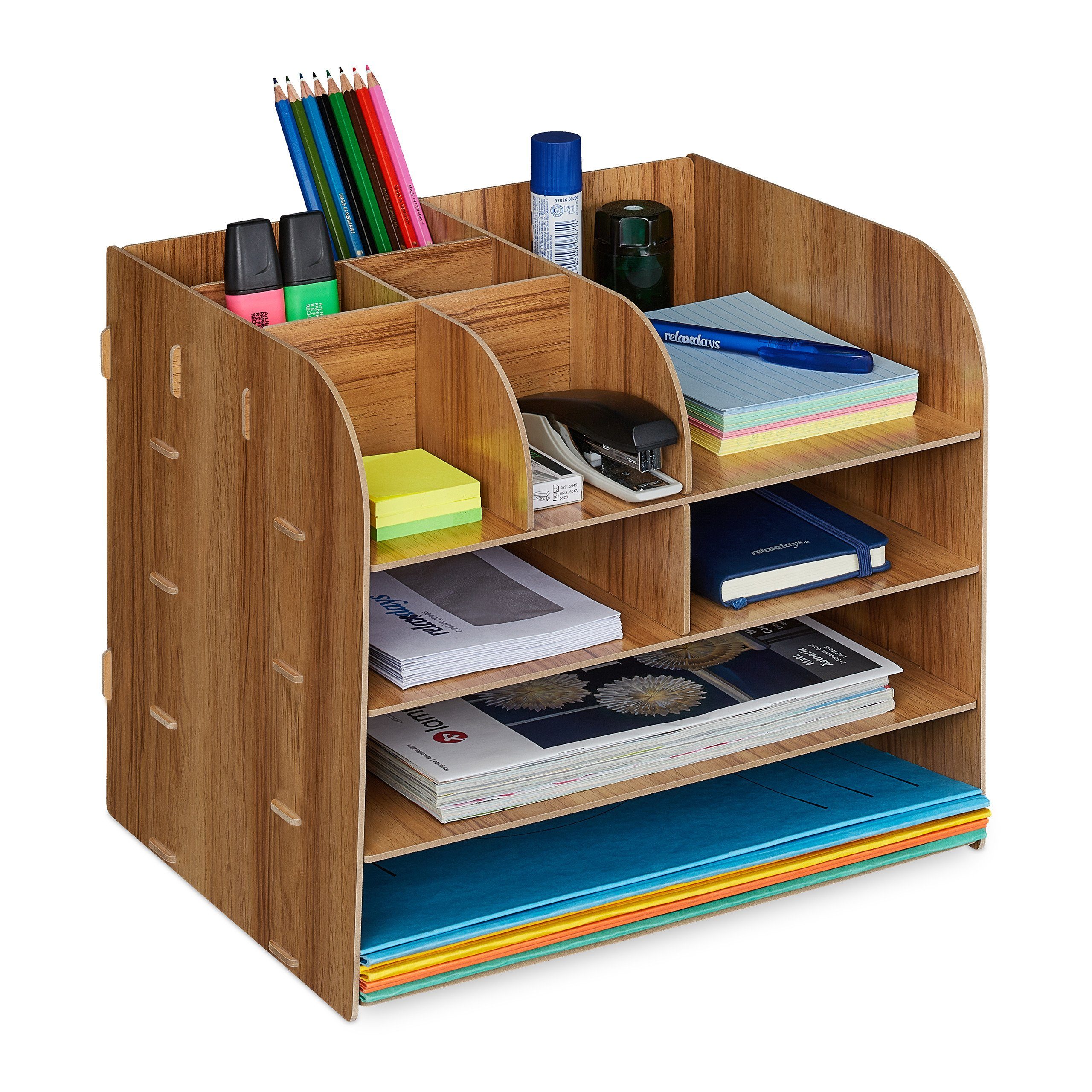 relaxdays Organizer Schreibtisch Organizer mit Ablagefächern, Dunkelbraun