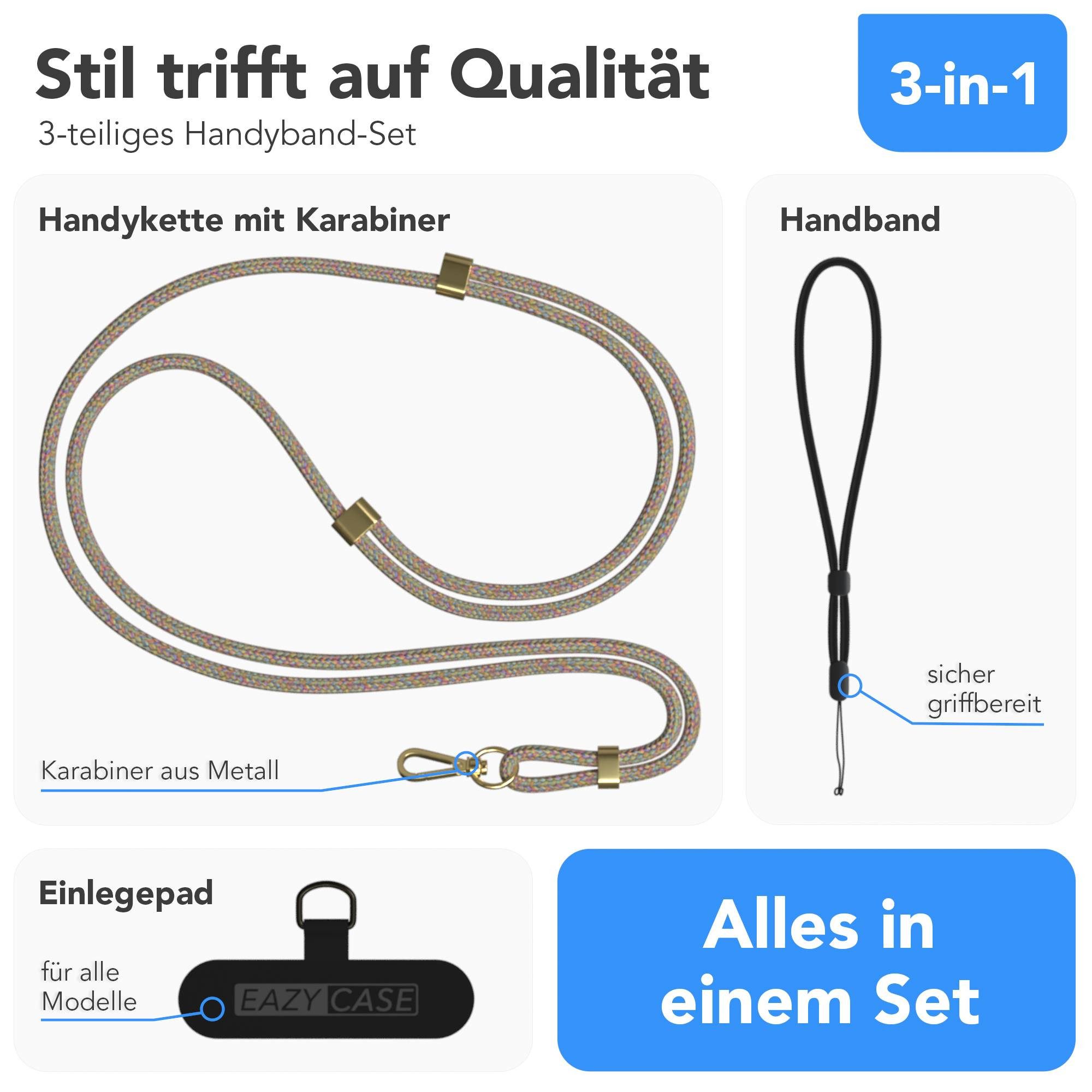 EAZY CASE Handykette Universal Handykette für alle Modelle zum Umhängen, Universales Handyband mit Carabiner wechselbare Kordel Bunt Clips Gold – Bild 5 von 5