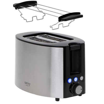 Camry Toaster CR 3215, 2 kurze Schlitze, 1000,00 W, mit Brötchenaufsatz, Auftaufunktion und Abschaltautomatik, silber