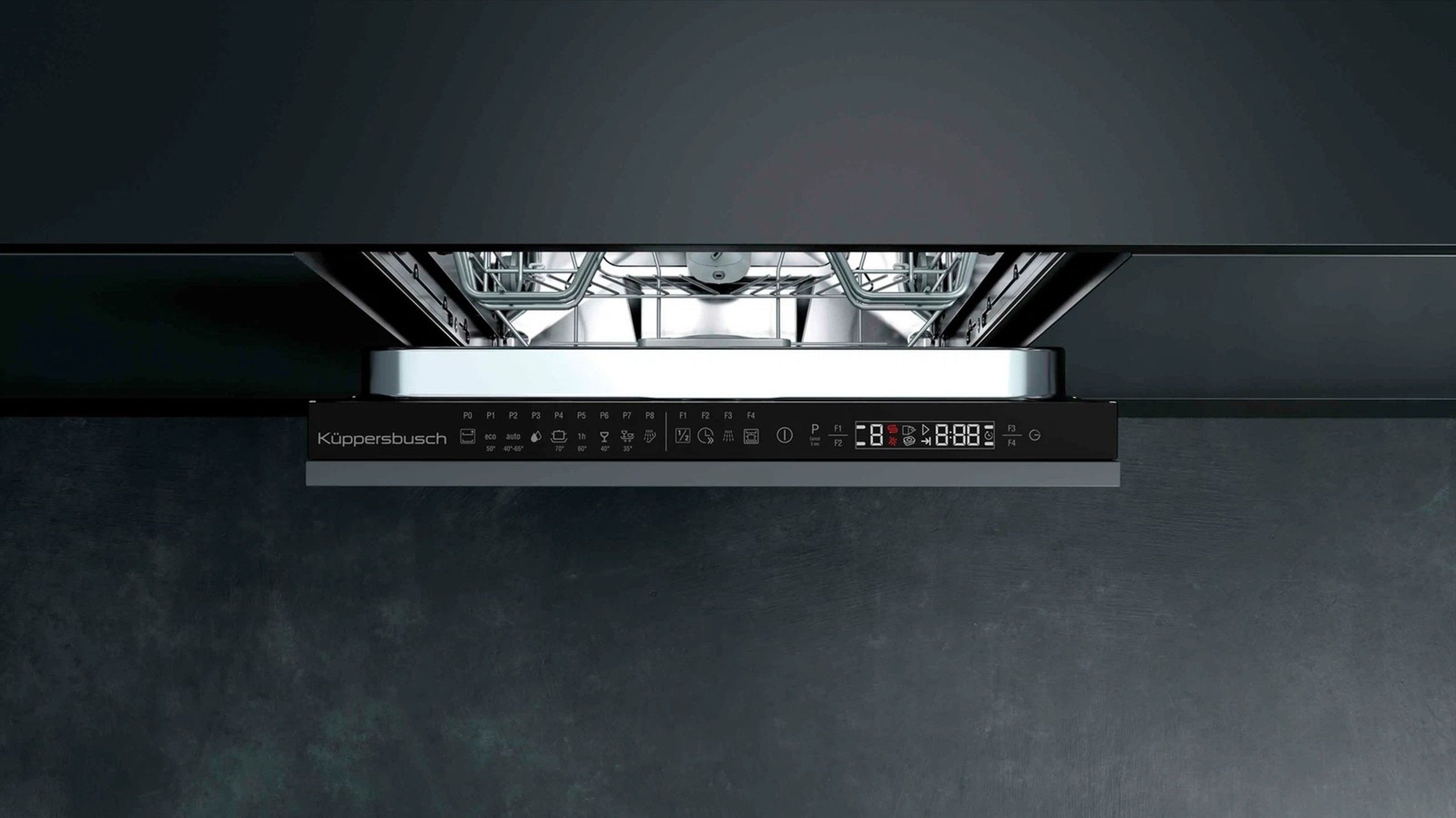 Küppersbusch vollintegrierbarer Geschirrspüler K-series.8 G4800.1v, 8.9 l, 10 Maßgedecke, LED Display, 4 Sonderfunktionen, Bedienung über Drucktasten