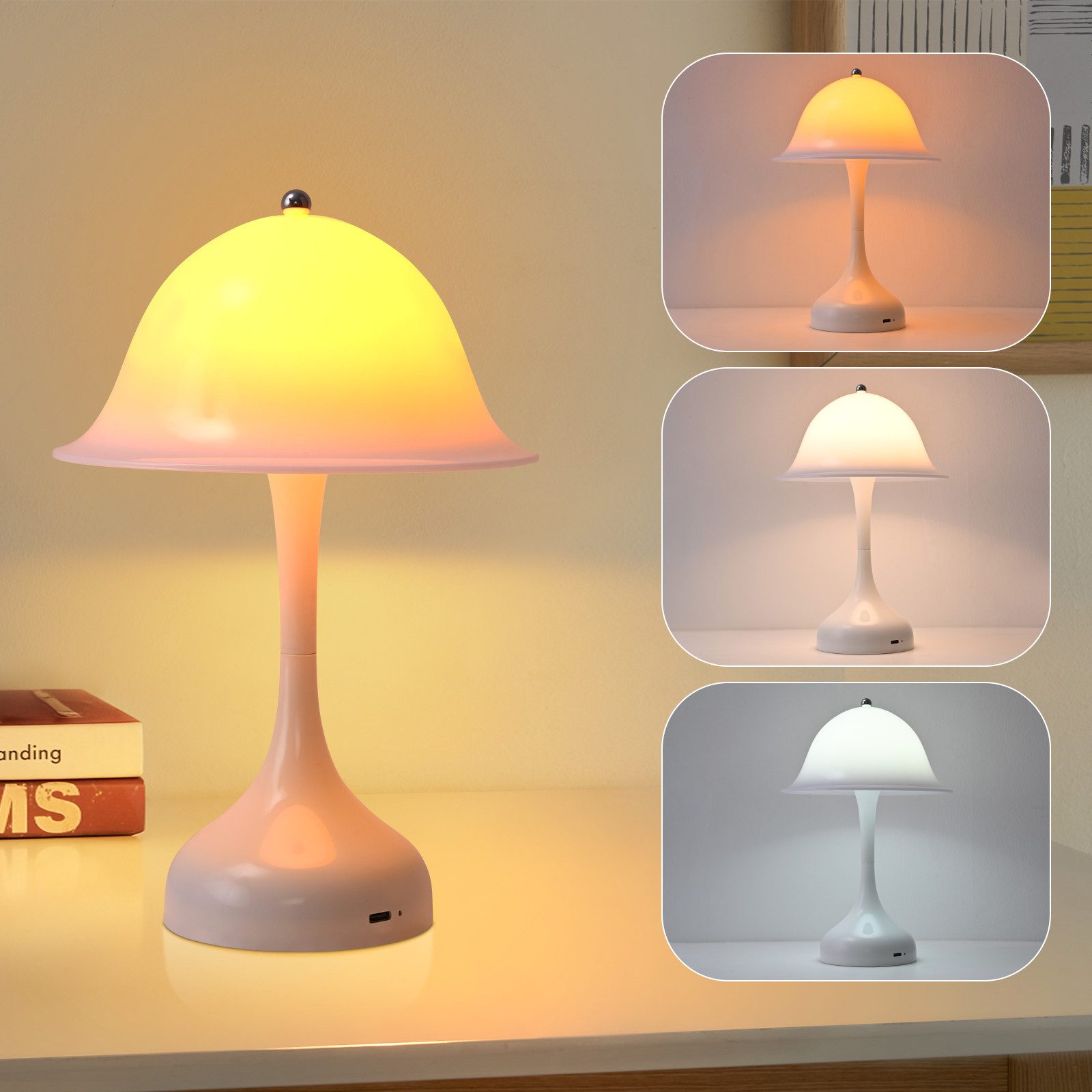 ZMH LED Tischleuchte Akku Tischleuchte Touch Dimmbar Schlafzimmerlampe USB, 3000-6500K