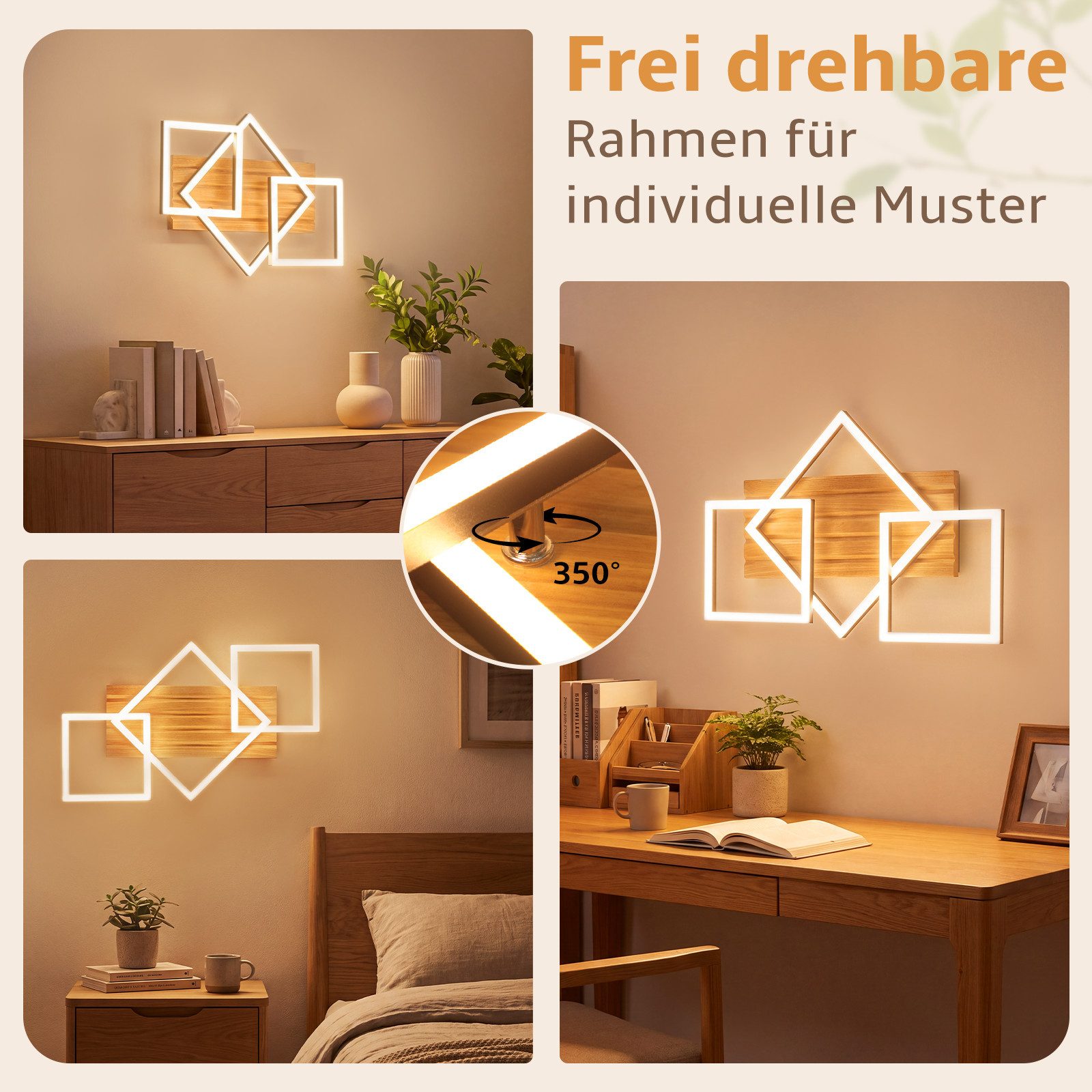 Nettlife LED Deckenleuchte Holz 3eckig dimmbare Fernbedienung Schwarz moderne Deckenlampe, LED fest integriert, für Schlafzimmer Küche Flur Büro 31W 57CM – Bild 5 von 5