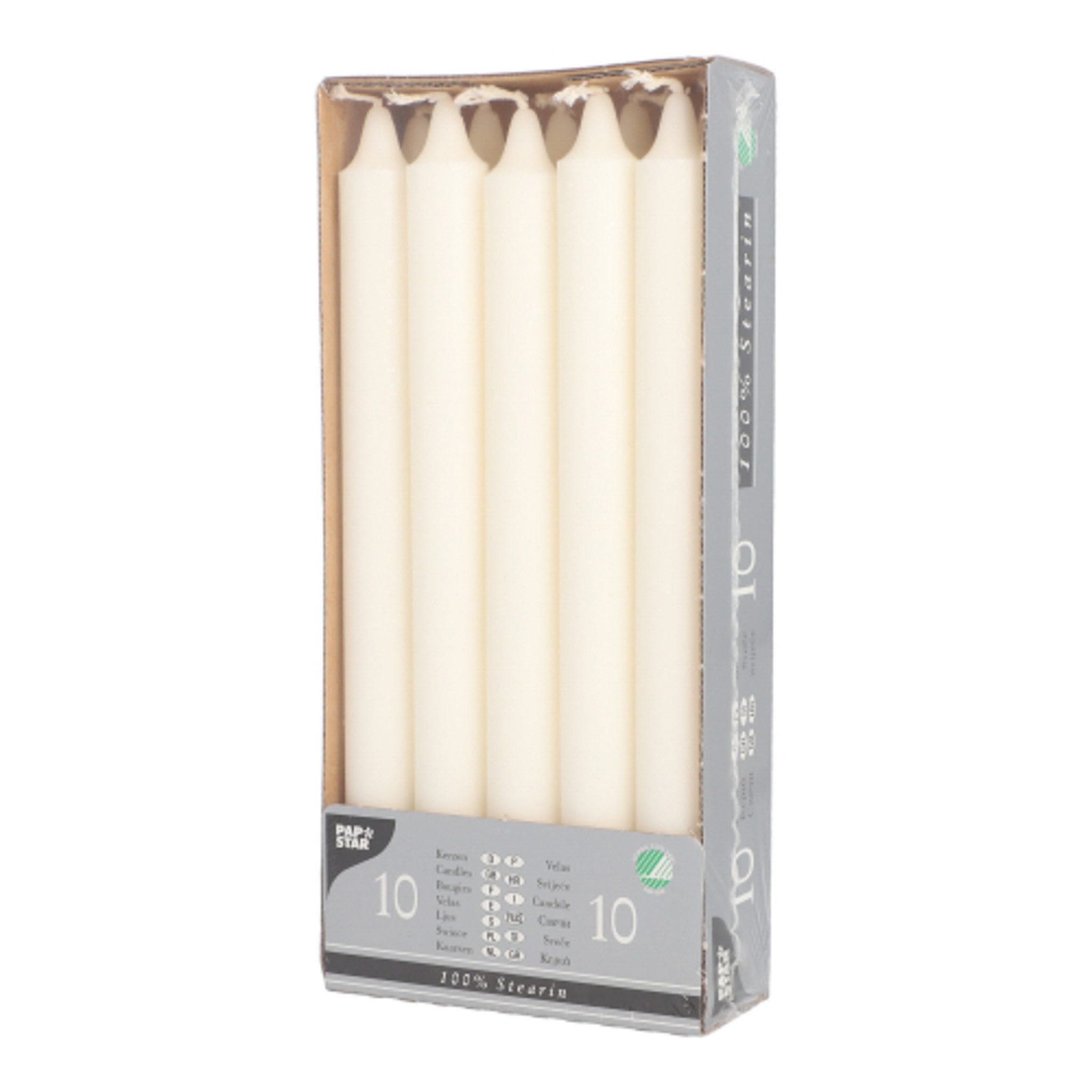 PAPSTAR Spitzkerze, Tafelkerzen Stearin 2,2x24cm 10 Stück Weiß