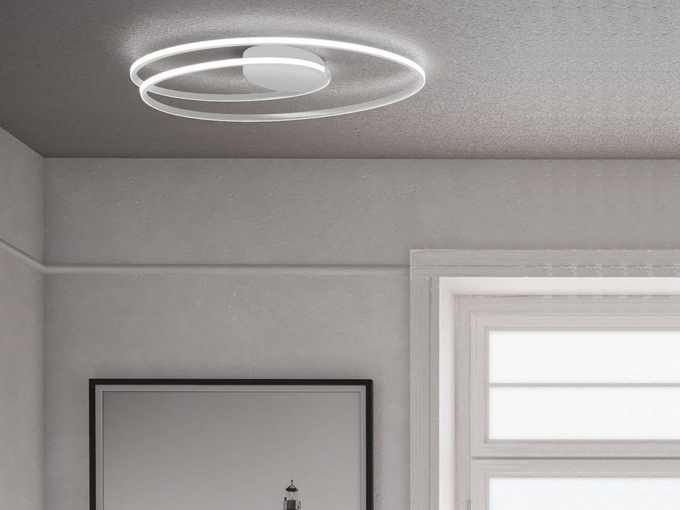 WOFI LED Deckenleuchte, Dimmer, LED fest integriert, Warmweiß, indirekte  Decken-Beleuchtung Ring-Lampe flach dimmbar Weiß Breite 61cm