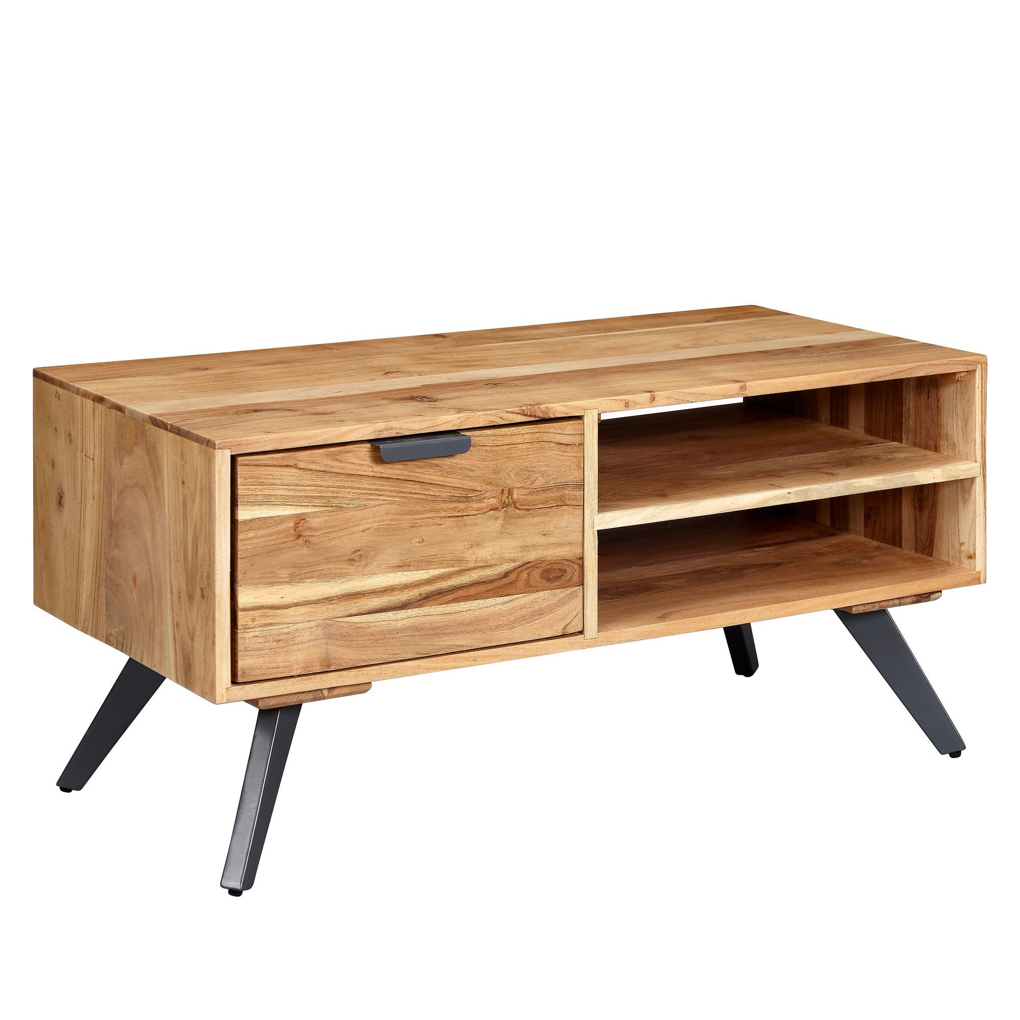 Wohnling Couchtisch WL6.154 95 cm Akazie Wohnzimmertisch Holz Sofatisch Massiv Schublad (95x45x45 cm Akazie Wohnzimmertisch Massivholz), Sofatisch Rechteckig, Kaffeetisch mit Schublade
