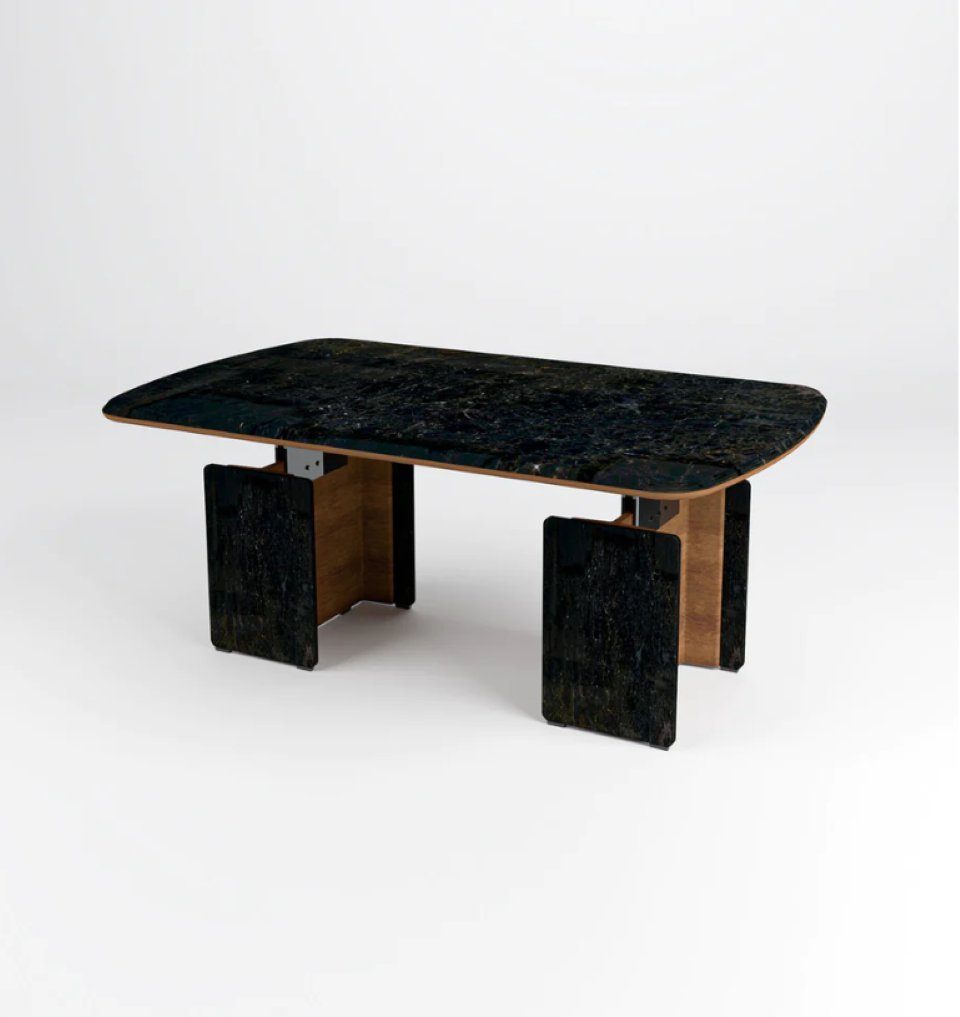 D'arte Stone Schreibtisch LAVI Bürotisch aus Marmor mit einem massiven Holzgestell