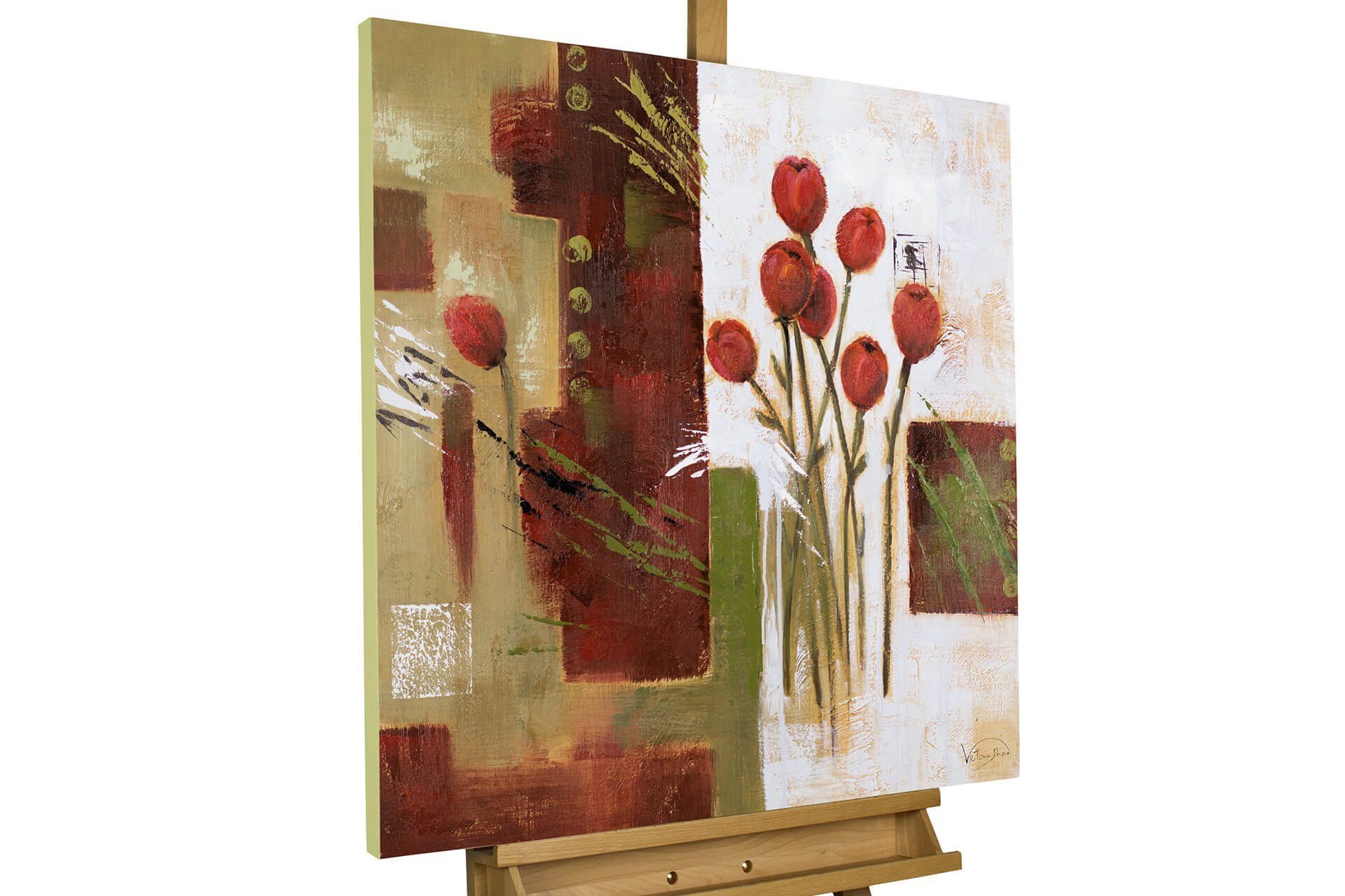 KUNSTLOFT Gemälde Red Velvet 80x80 cm, Leinwandbild 100% HANDGEMALT Wandbild Wohnzimmer