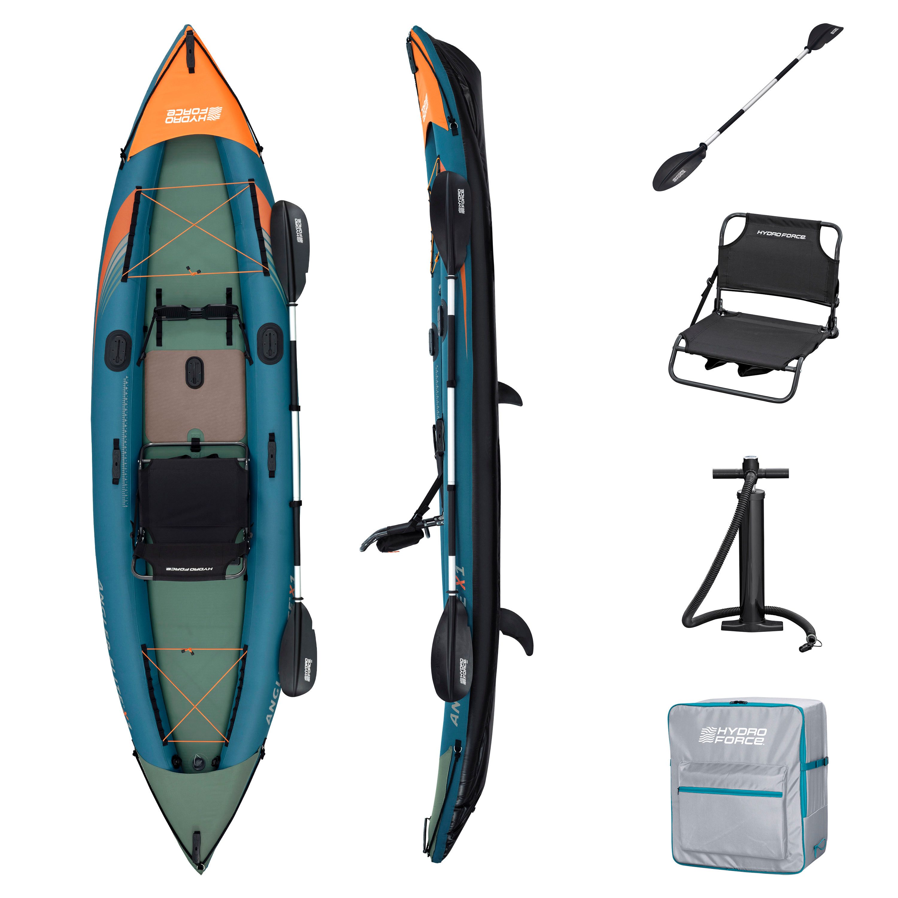 Bestway Einerkajak Hydro Force® Angler Elite™, (Set, 5-St., Inkl. Padde, Kolbenpumpe, Transportrucksack), 380 x 99 x 37 cm