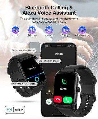 IFMDA Fur Damen mit Alexa-Stimme,300mAh,Sportuhr Schrittzähler Smartwatch (1,8 Zoll, Android / iOS), mit Telefonfunktion,IP68 Wasserdicht,Herzfrequenzmesser, Schlafmonitor