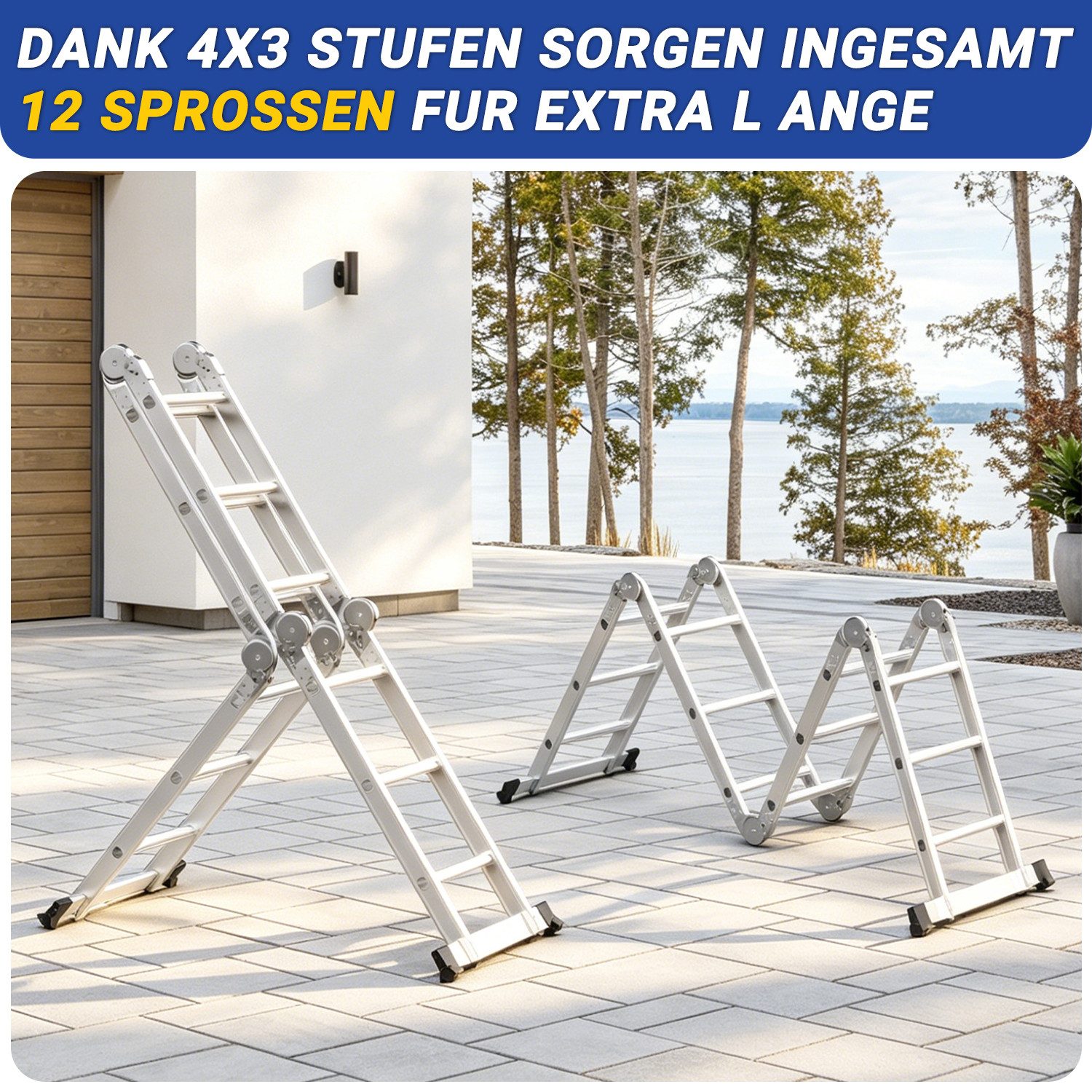 Clanmacy Vielzweckleiter 7 in 1 Multifunktionsleiter Gerüst 356cm Mehrzweckleiter Klappleiter (Multifunktionsleiter, Vielzweckleiter, Gelenkleiter, Universallei – Bild 5 von 5