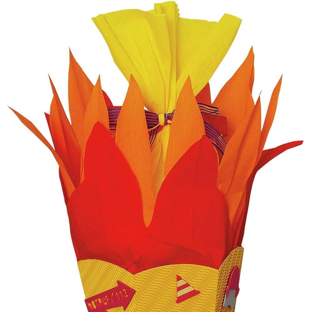 Roth Schultüte Bastelset Feuerwehr, 68 cm, eckig, Kreppverschluss, Zuckertüte zum Basteln, Orange / Rot