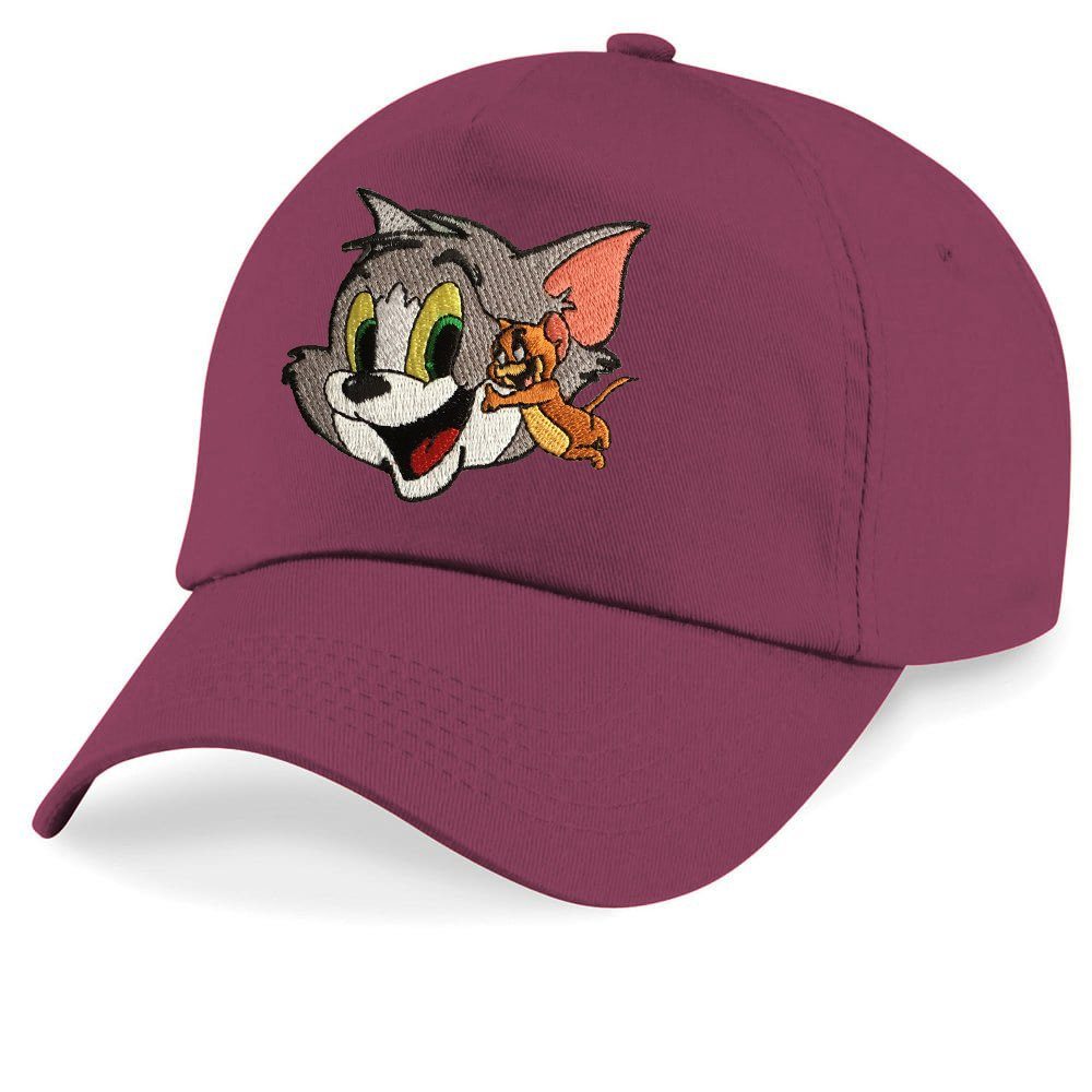 Blondie & Brownie Baseball Cap Kinder Tom Jerry Stick Patch Katze Maus Cartoon One Size Burgund