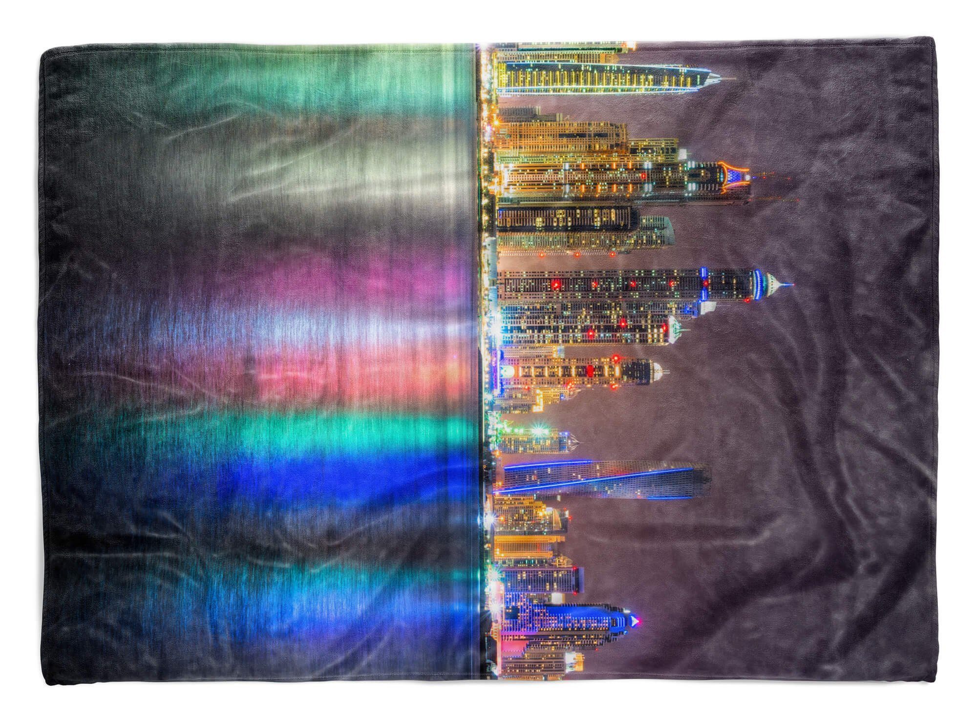 Sinus Art Handtücher Handtuch Strandhandtuch Saunatuch Kuscheldecke mit Fotomotiv Dubai bei Nacht Sk, Baumwolle-Polyester-Mix (1-St), Handtuch