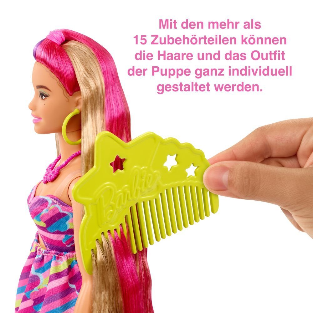 Barbie Anziehpuppe Totally Hair Barbie im farbenfrohen Blumenkleid Spielset mit Puppe